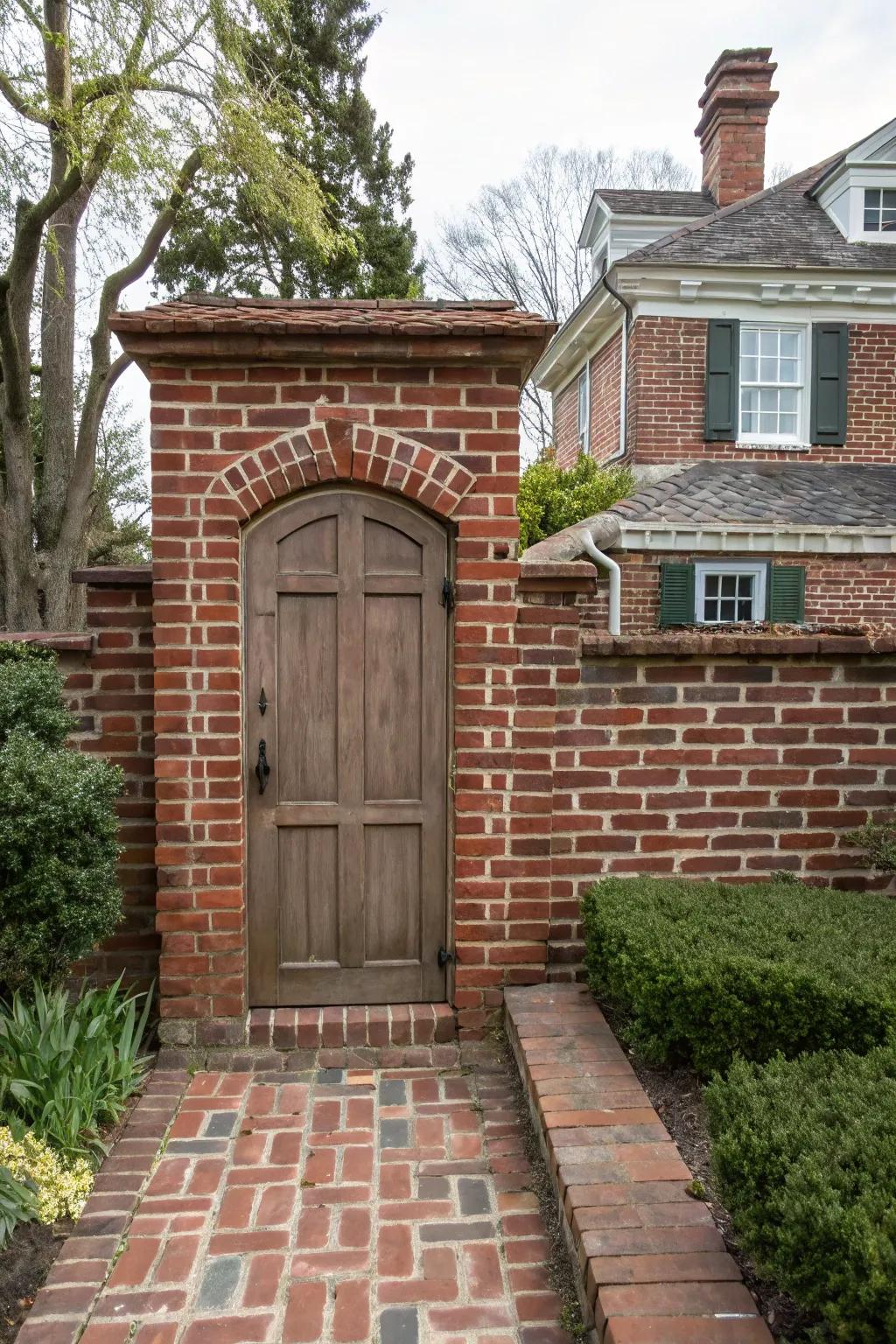 Brickwork fashions a seamless concealed entry.
