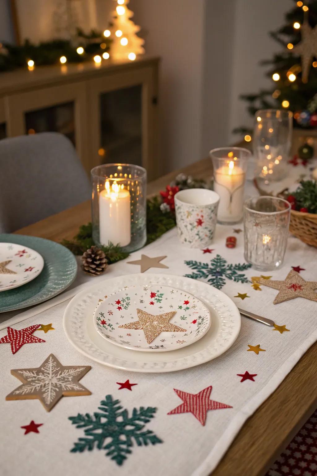 Themed accessories such as snowflakes inject a celebratory accent.