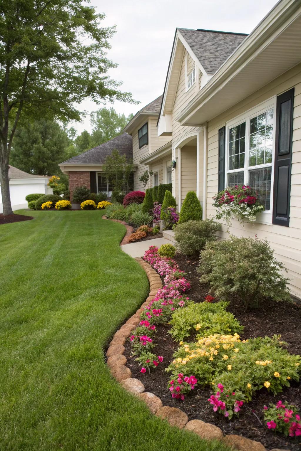 A home's curb appeal enhanced with landscaping.