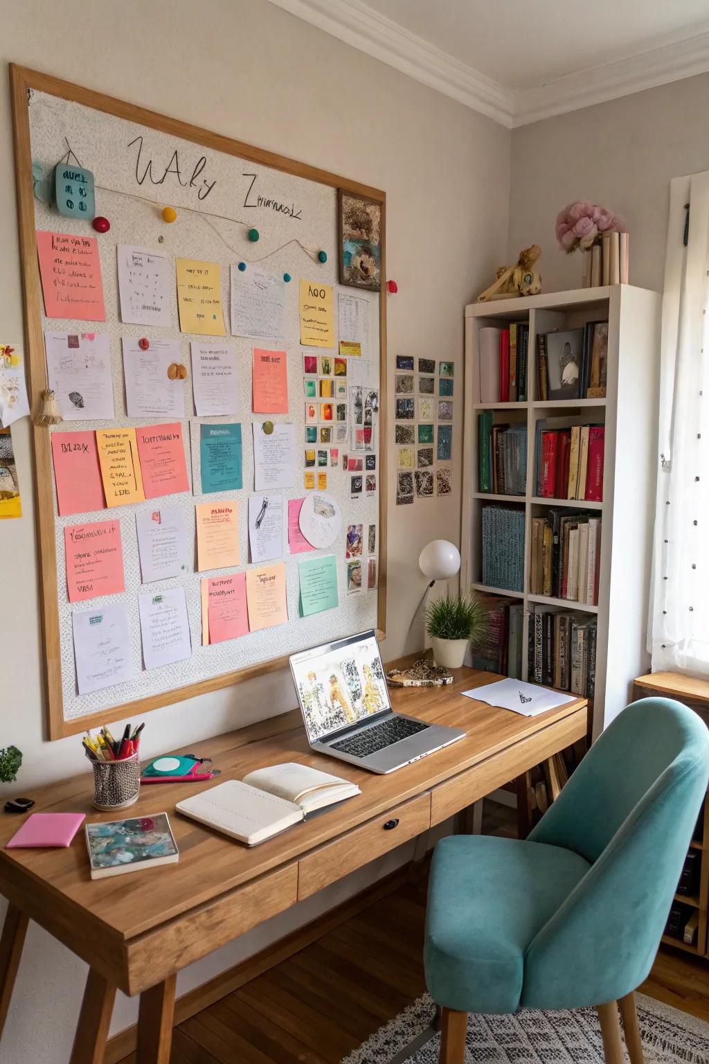A magnetic surface keeps notes visible.