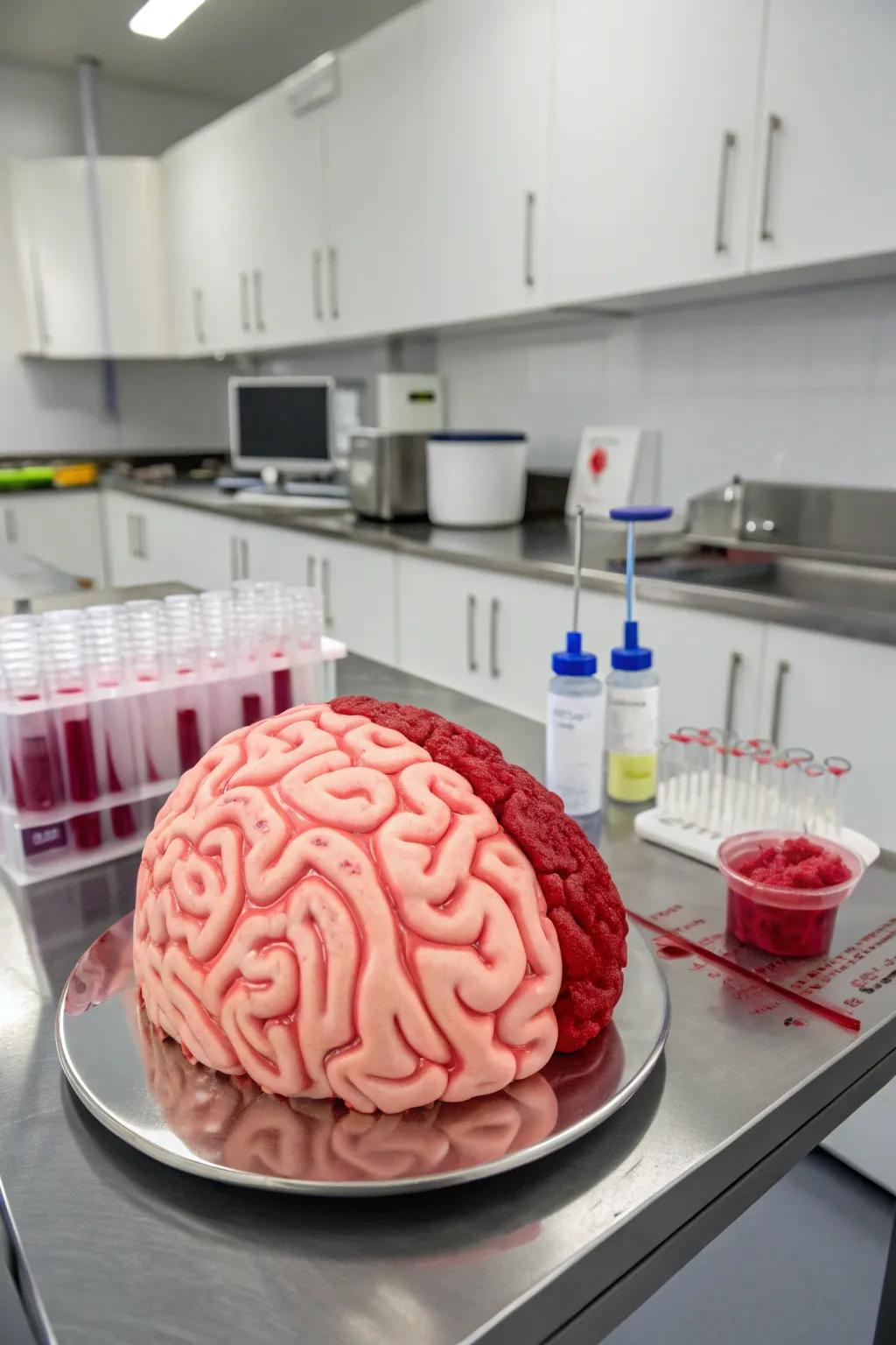 A gory cerebrum cake that's eerily realistic.