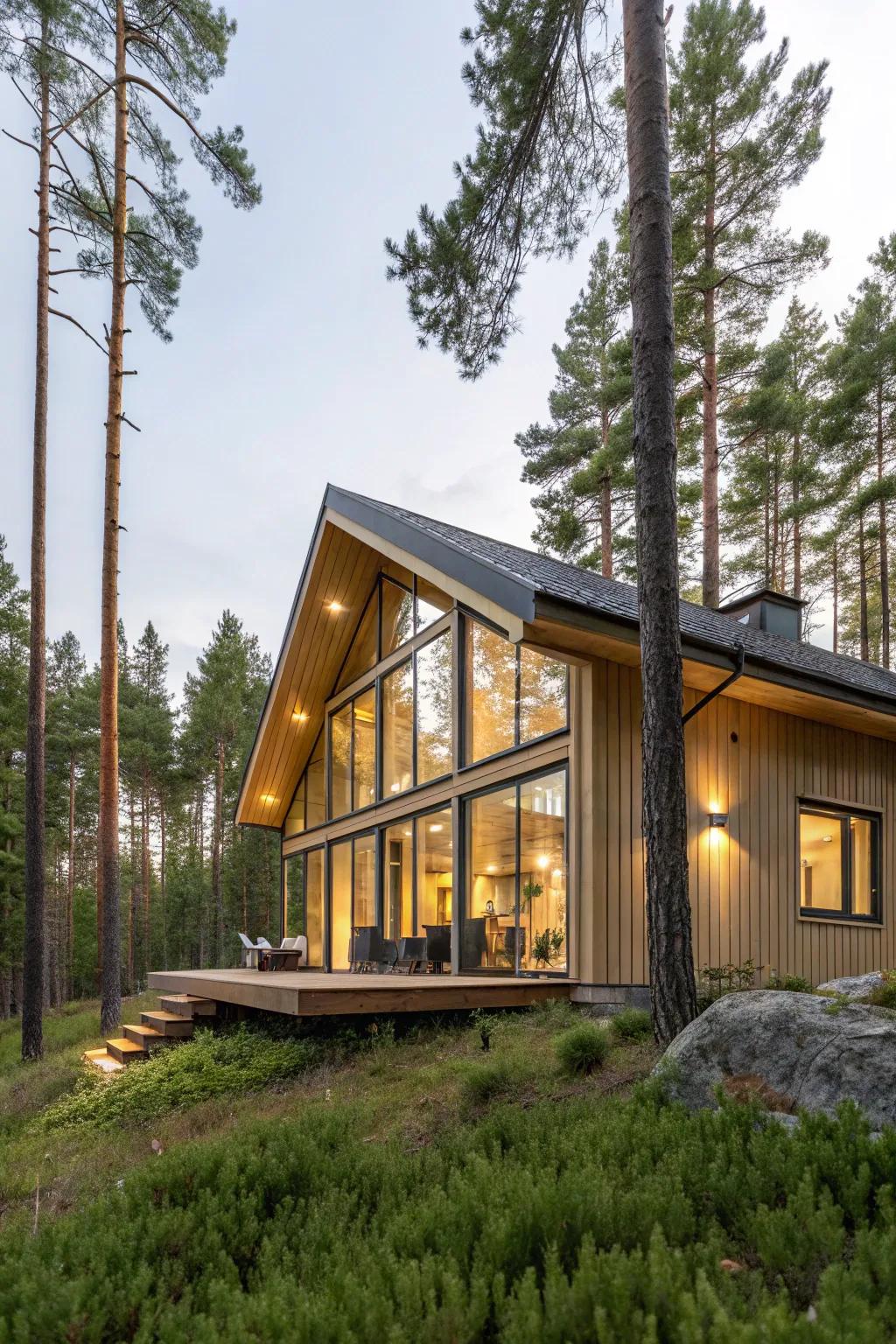 A cozy Nordic-style dwelling nestled in the woods.