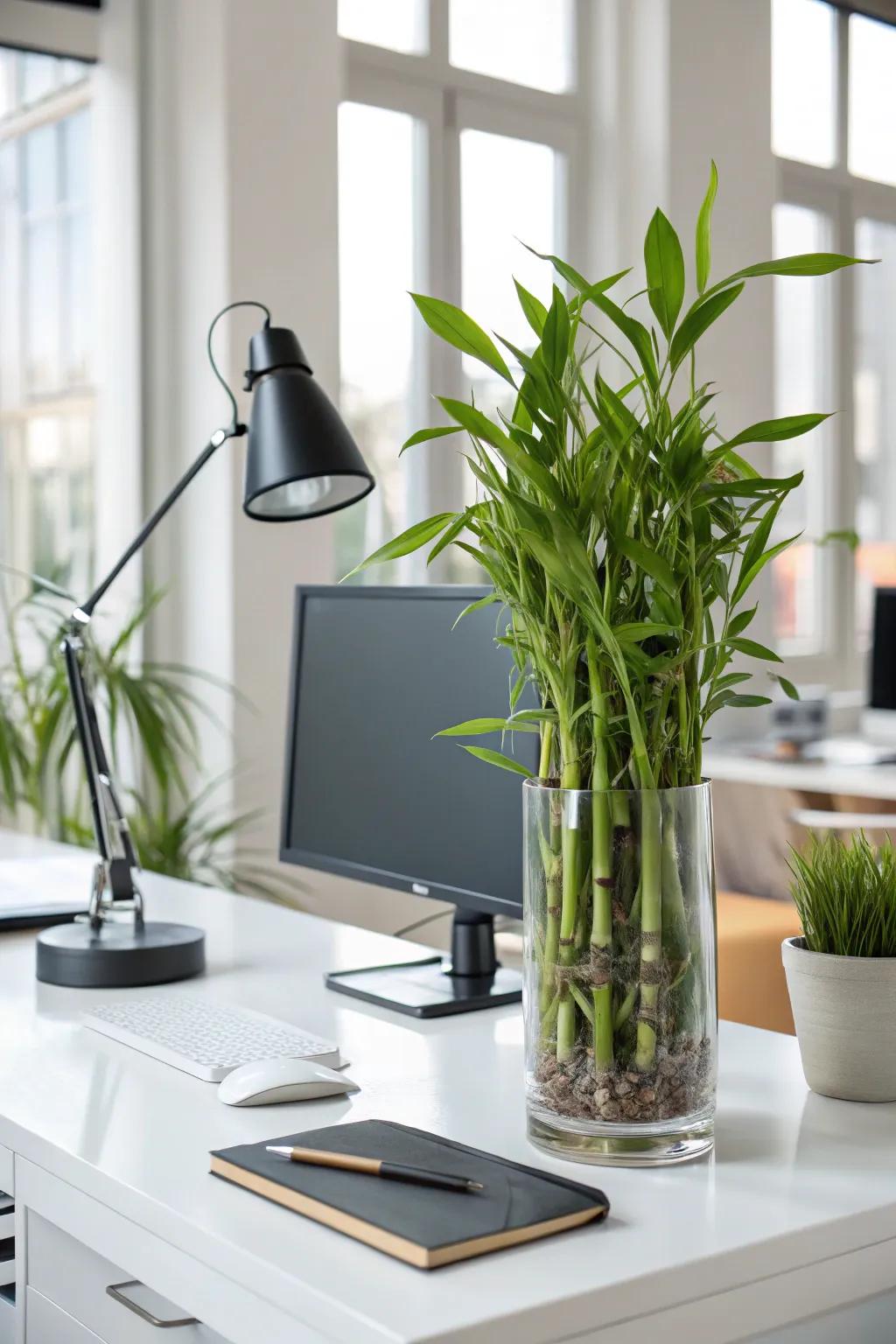 Lucky Bamboo spreading positive vibes in the home office.