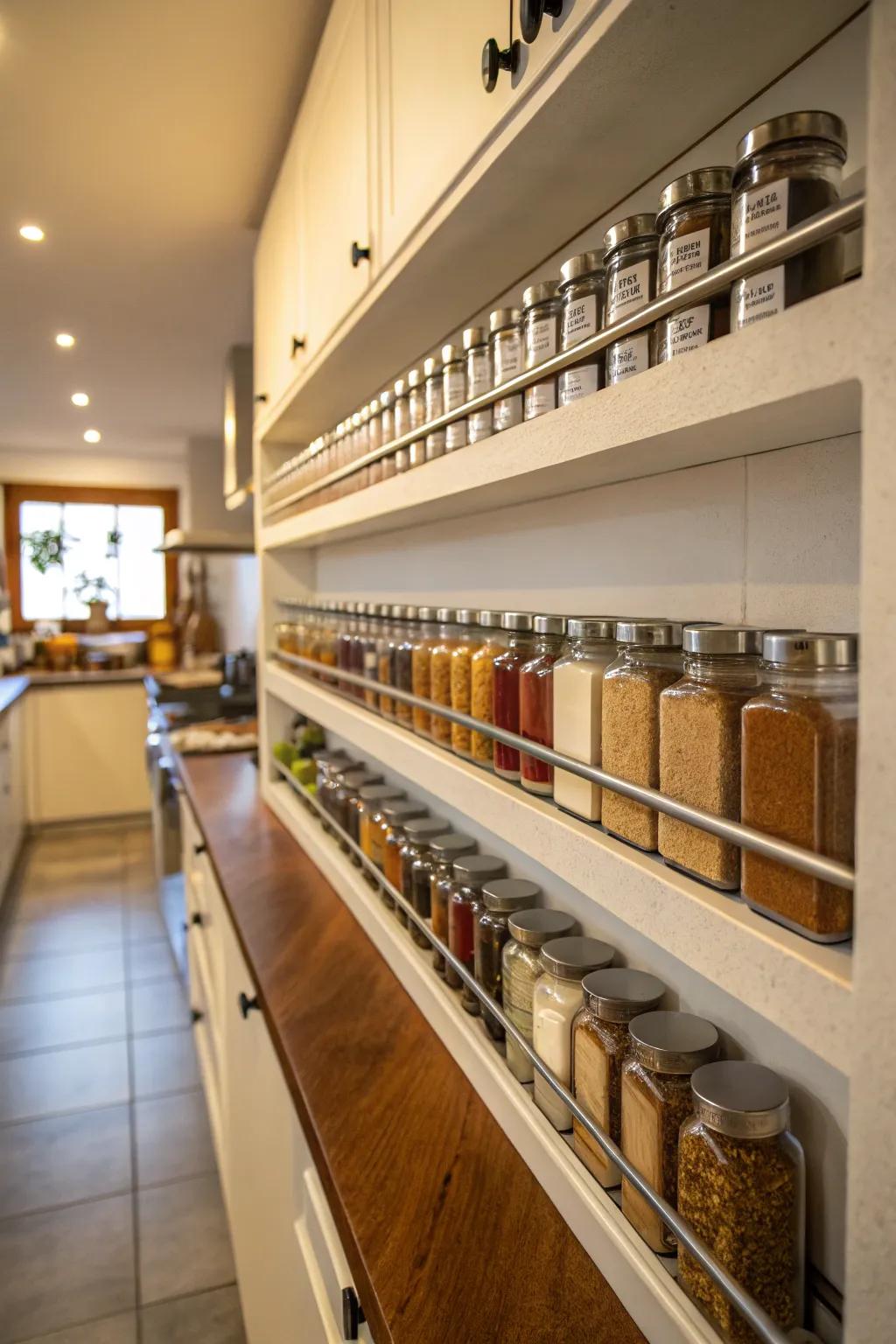 Narrow shelves prevent clutter, maximizing organization.