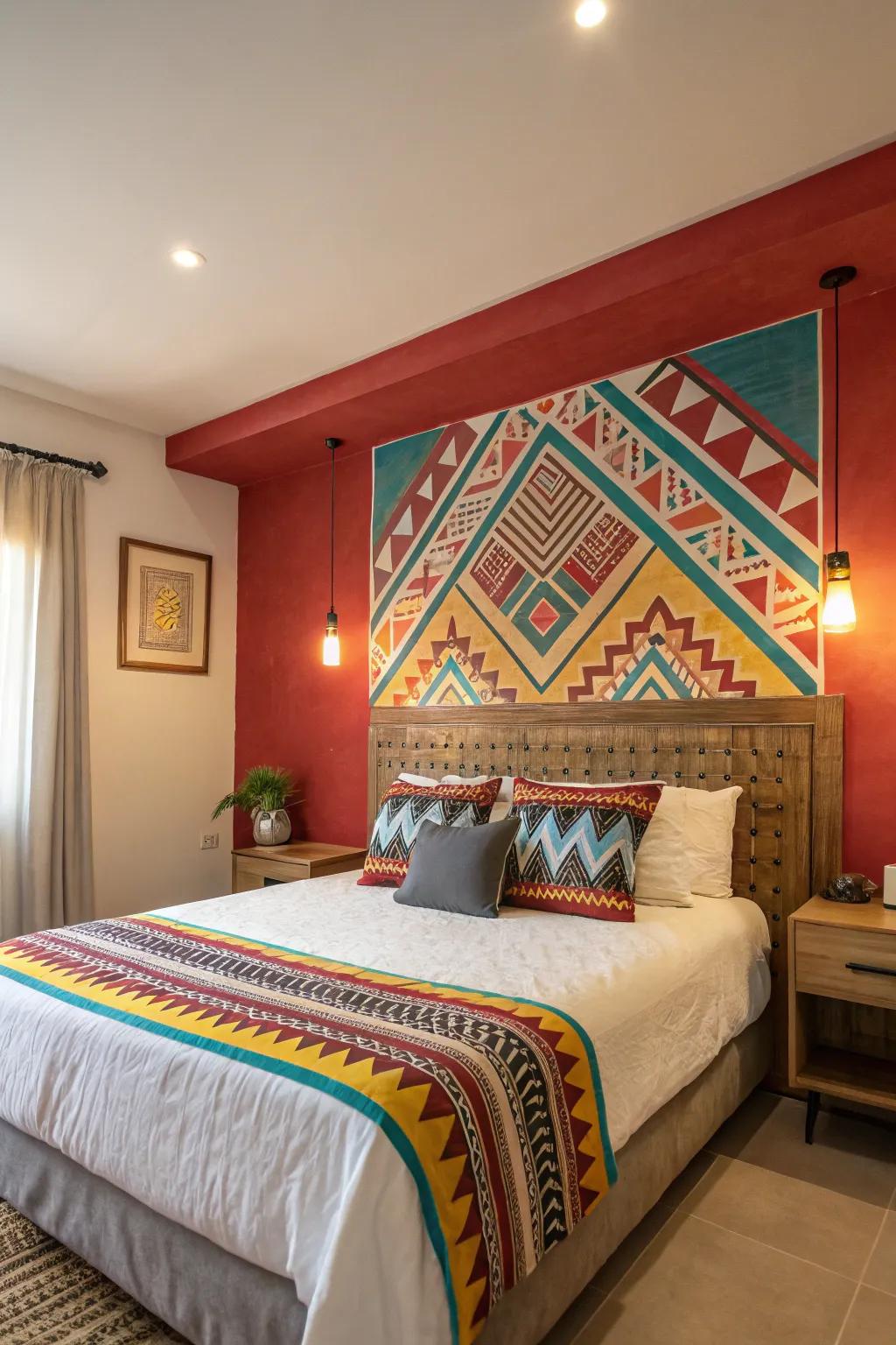 A highlighted wall transforms the room with bold design.