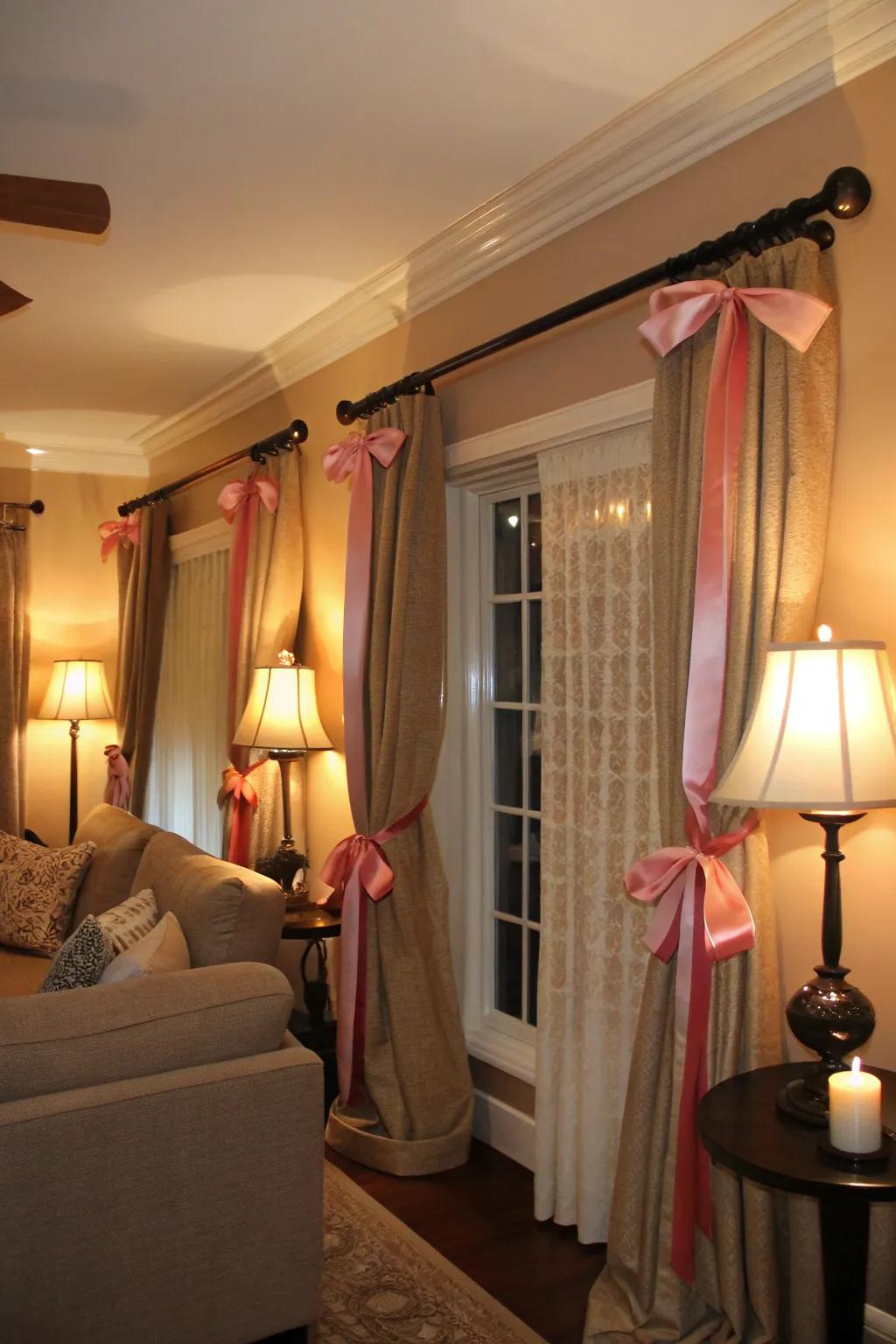 Refined ribbon embellishments that elegantly tie the room together.