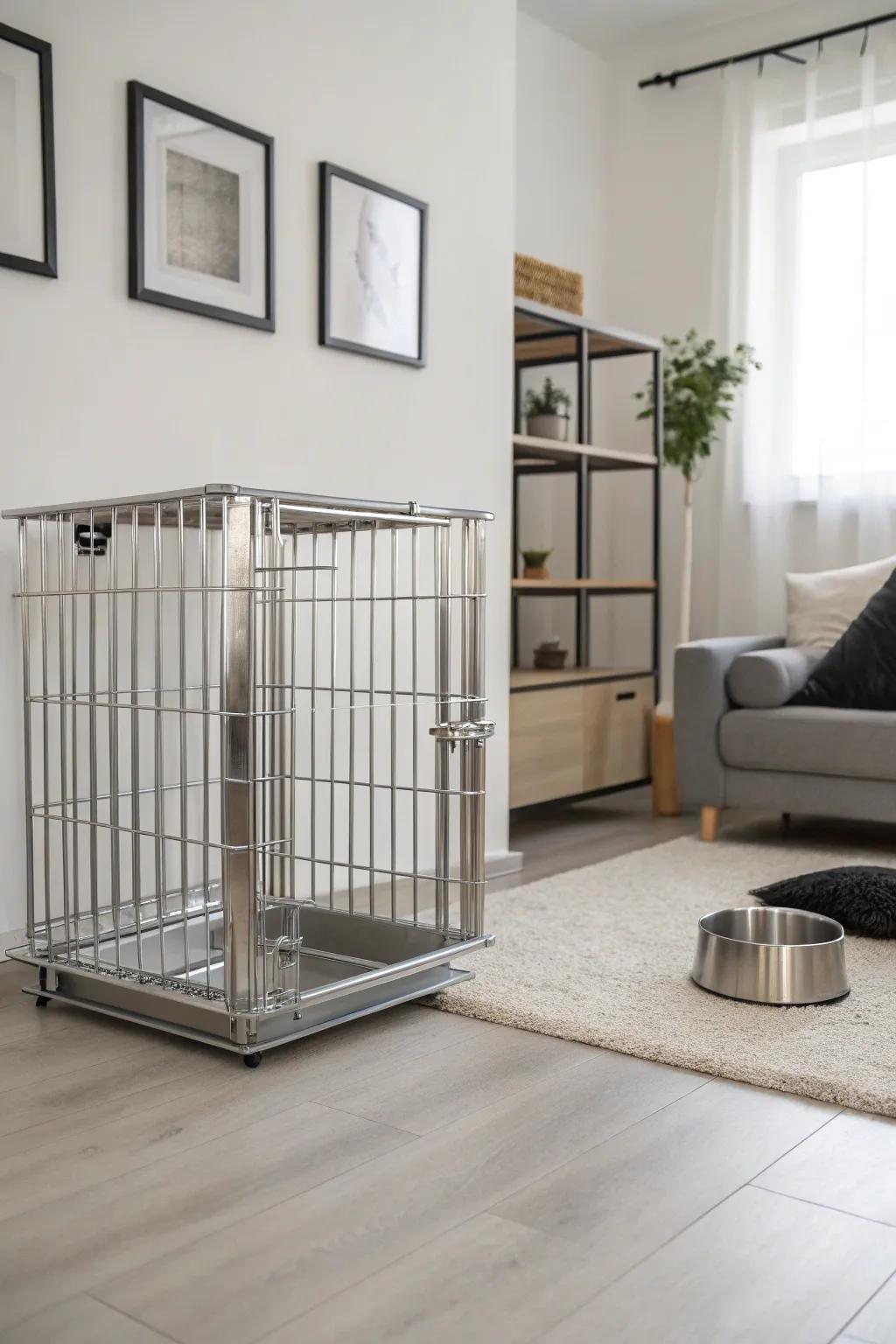 Sleek simplicity: a minimalist metal kennel for modern homes.