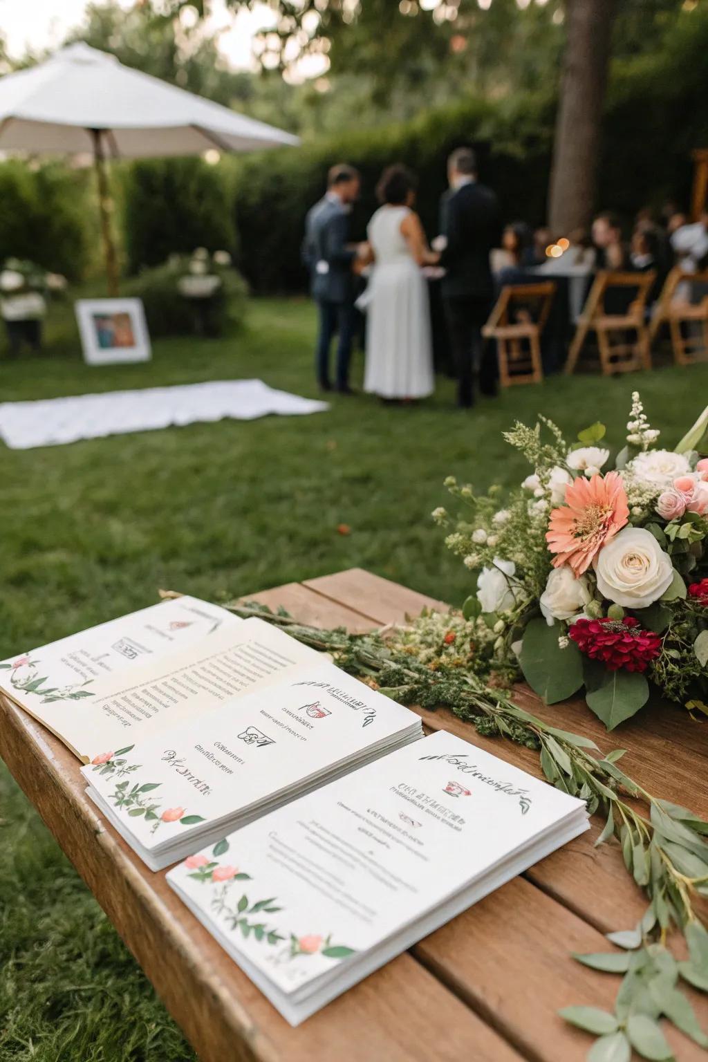 Personalized schedules add a unique and guiding touch to the ceremony.