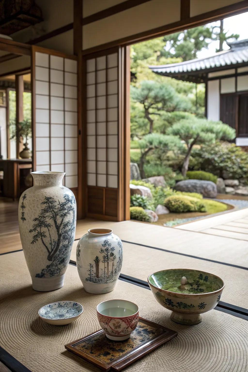 Artisanal clay decor adds a tactile, artistic element to this space.