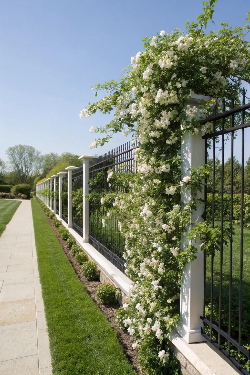 Enhance boundaries using a stylish snow vine fence addition.