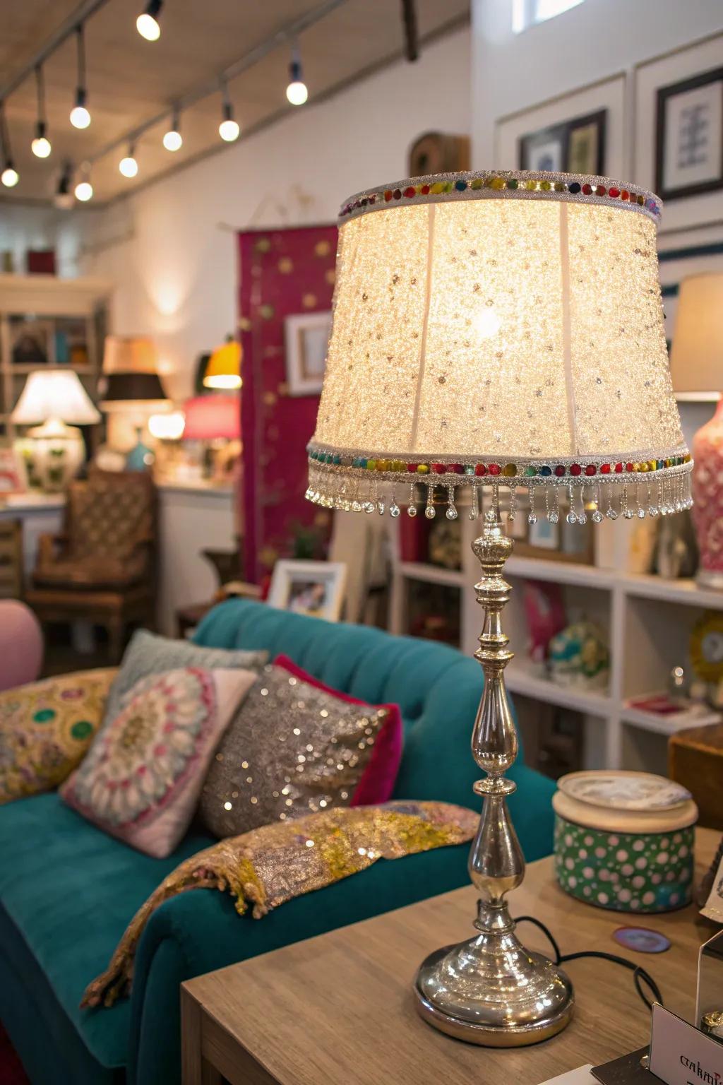 Introduce a disco vibe using sequin trim on your lampshade.