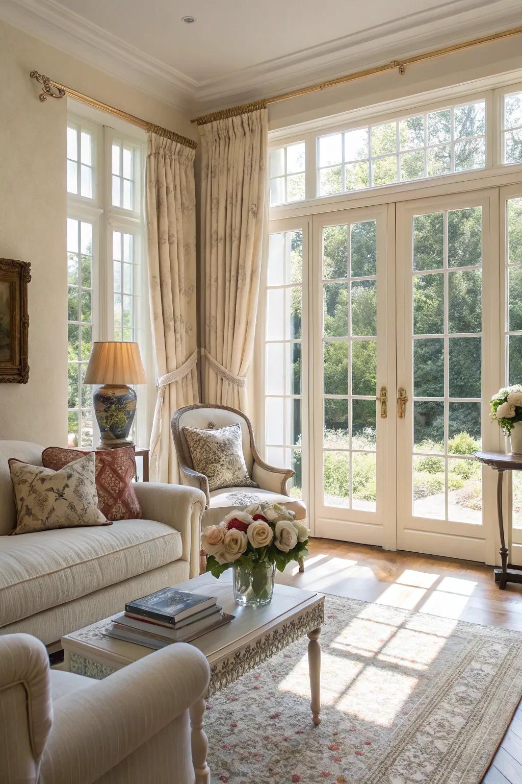 French windows bringing style and light into the living space.