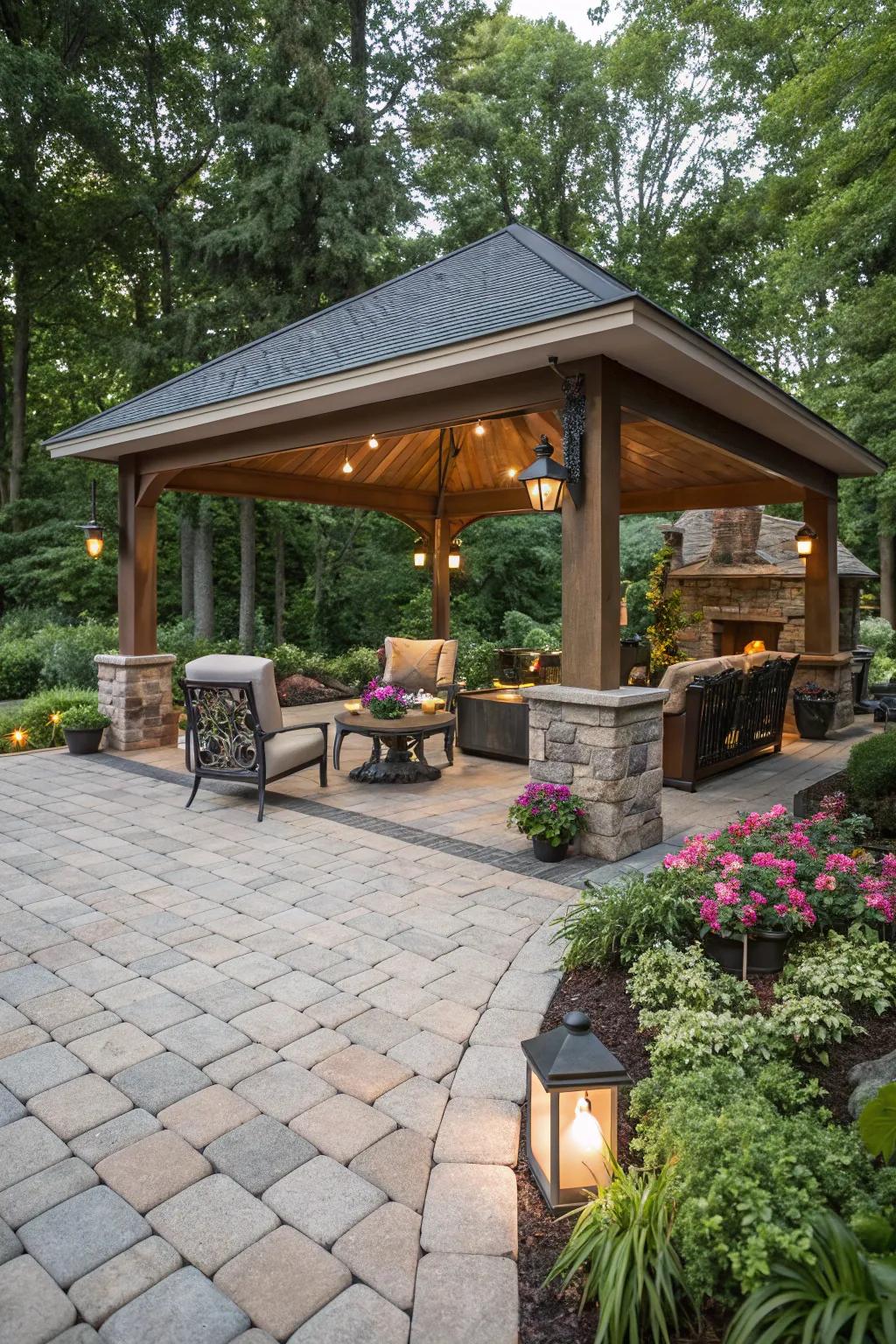 A covered area adds versatility to this patio.