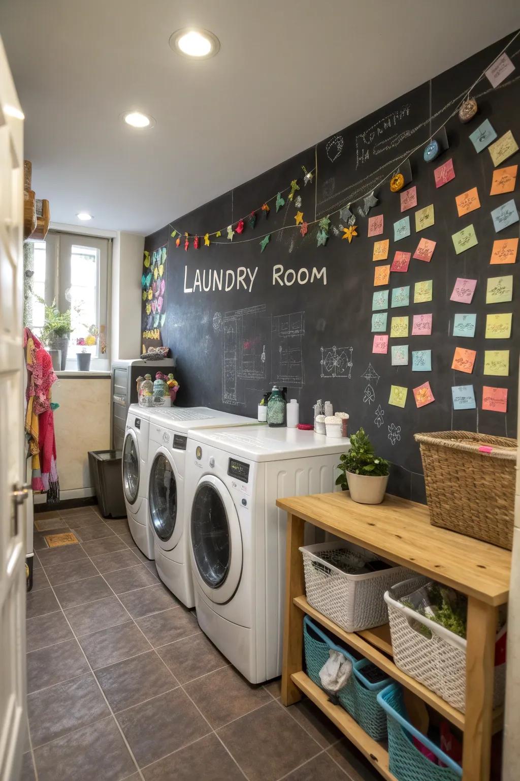 A chalkboard wall adds fun and functionality to your space.