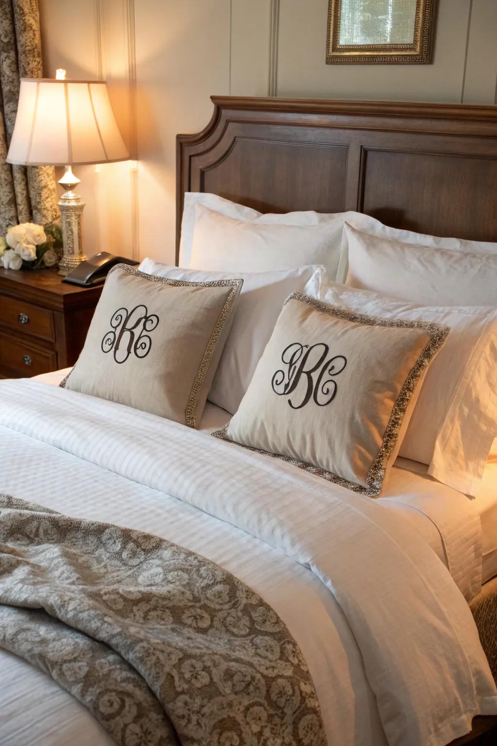 Personal touches adding warmth and character to the layered bedding.