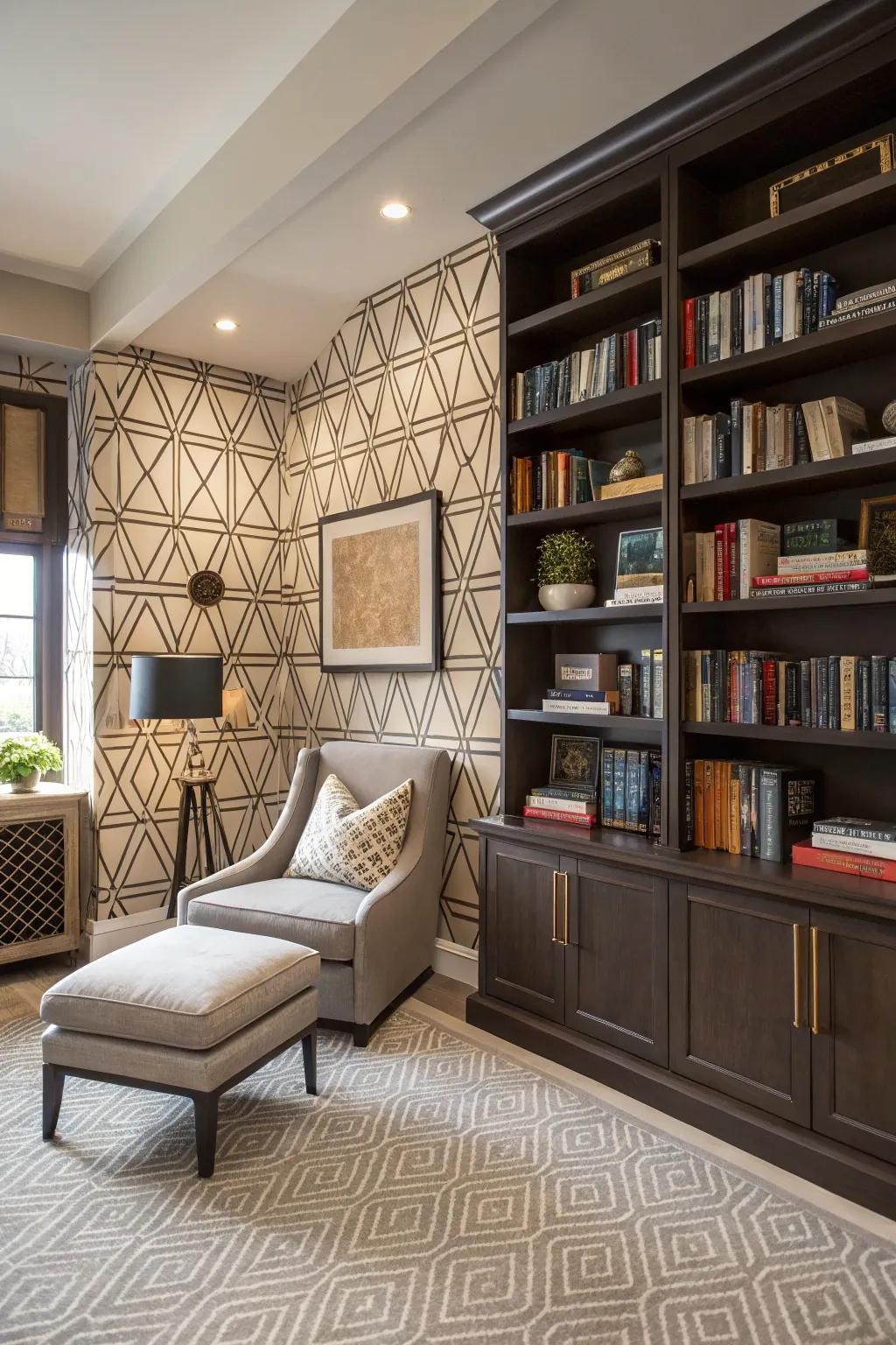 Geometric patterns that add a modern twist to the library design.