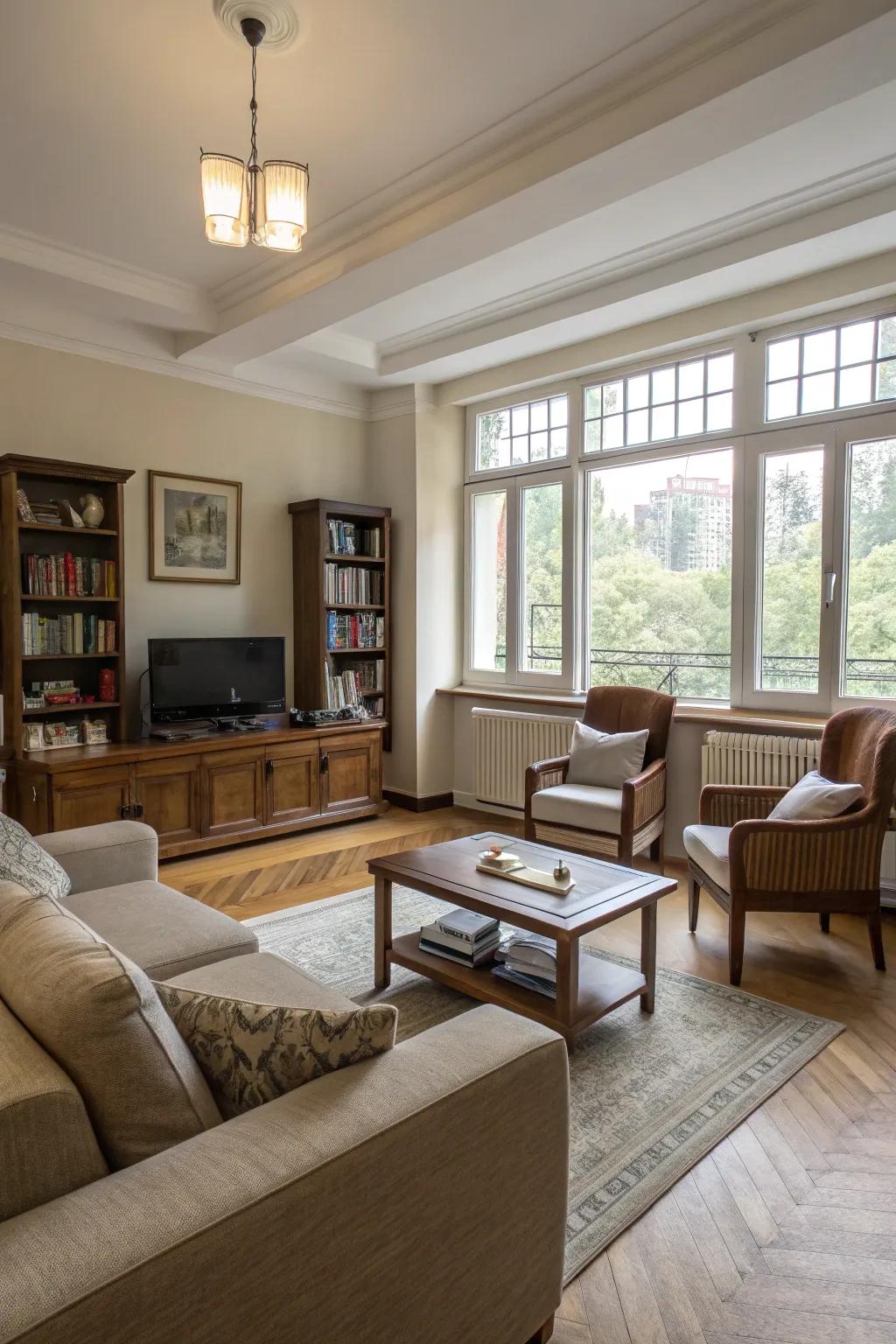 A versatile lounge design featuring easily movable furniture.