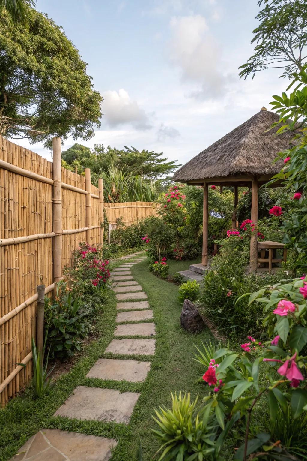 Forge a serene garden retreat using reed fencing.