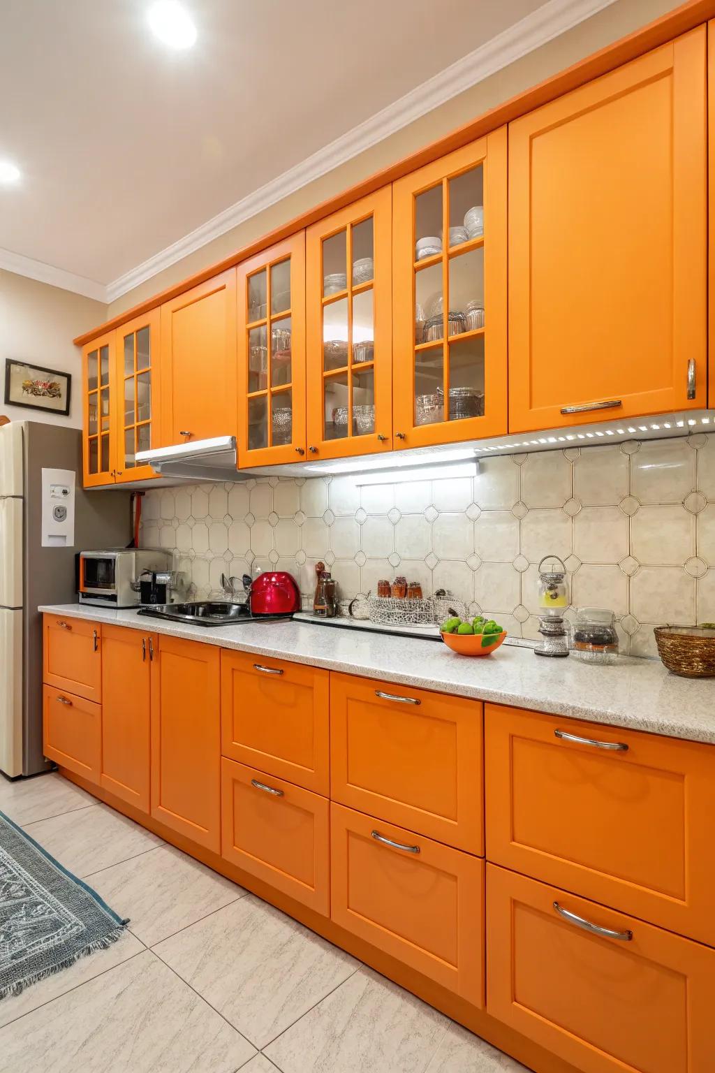 Unexpected color splashes inside cabinets surprise and delight.
