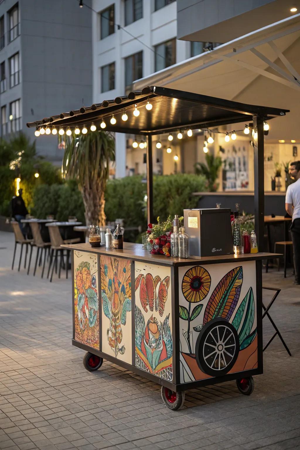 A signature piece defines the style of this mobile bar.