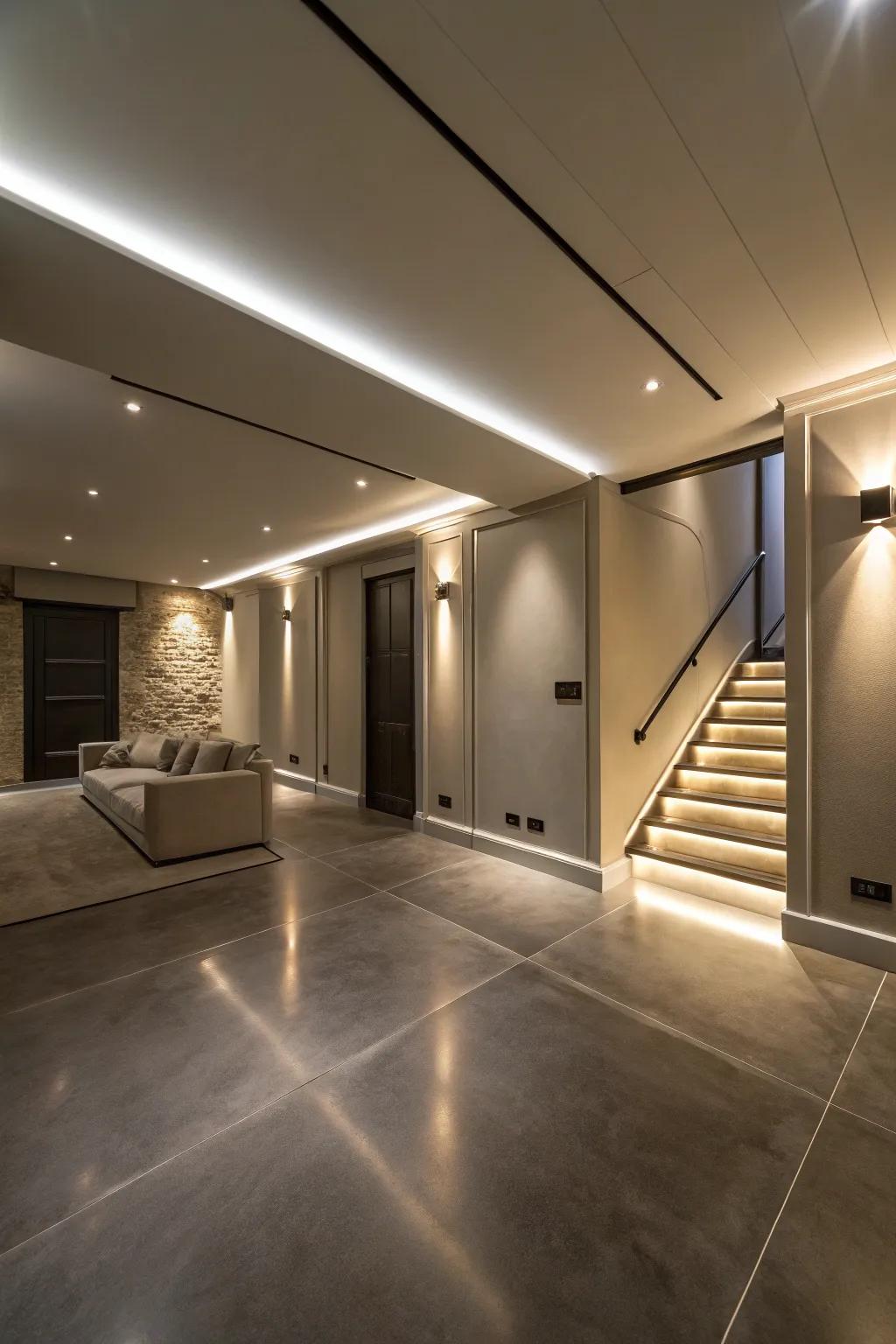 Floor backlighting adds depth and fascination with dramatic lighting effects.