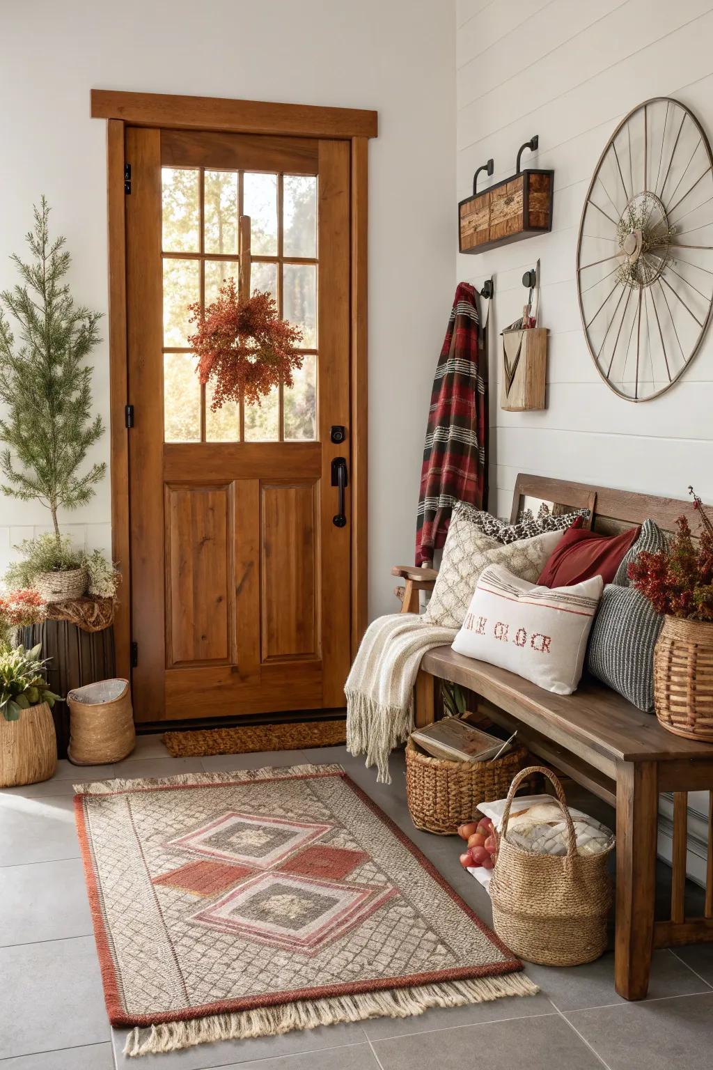 Festive fabrics refresh the entryway's design.