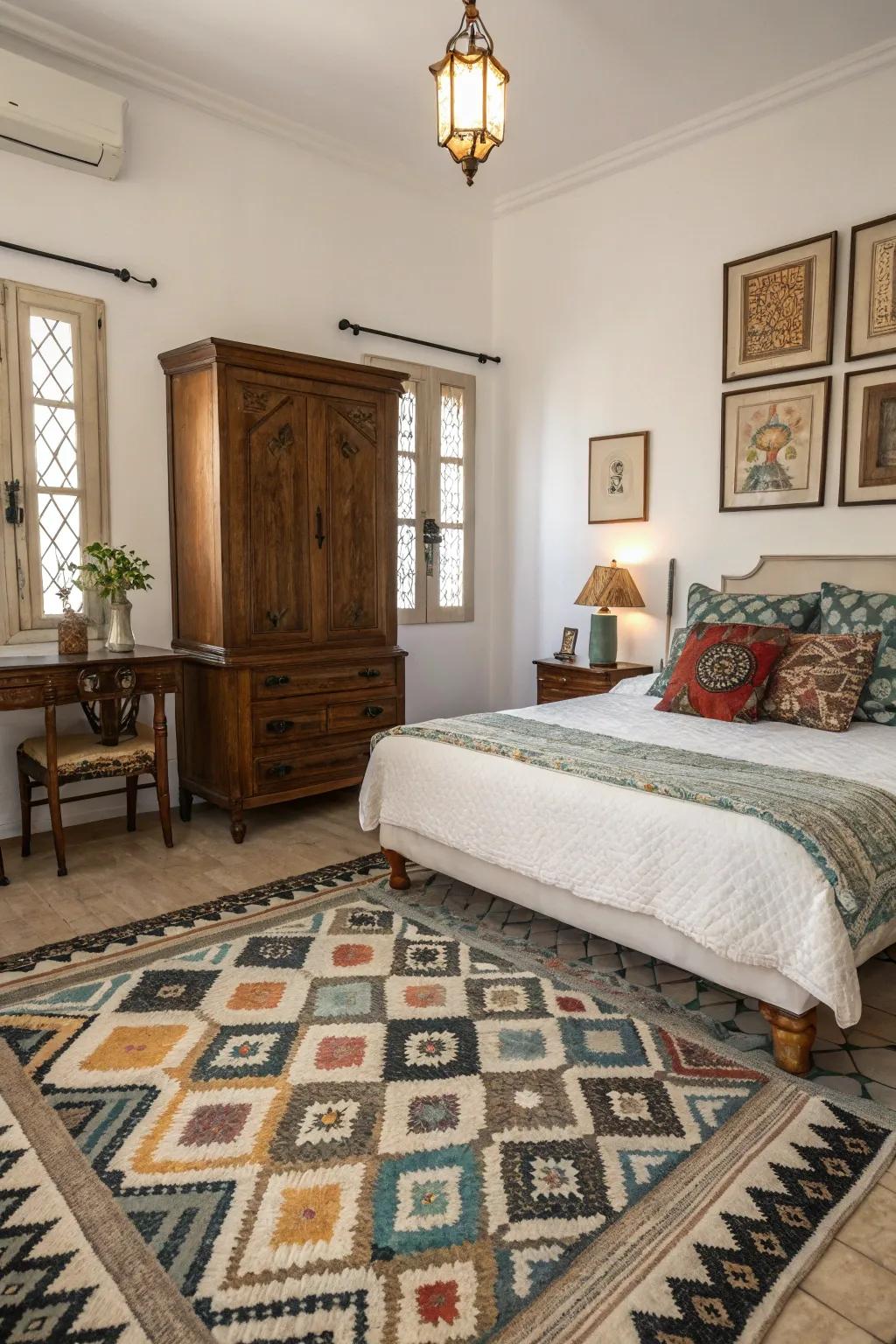 Geometric patterns add a modern twist to traditional decor.