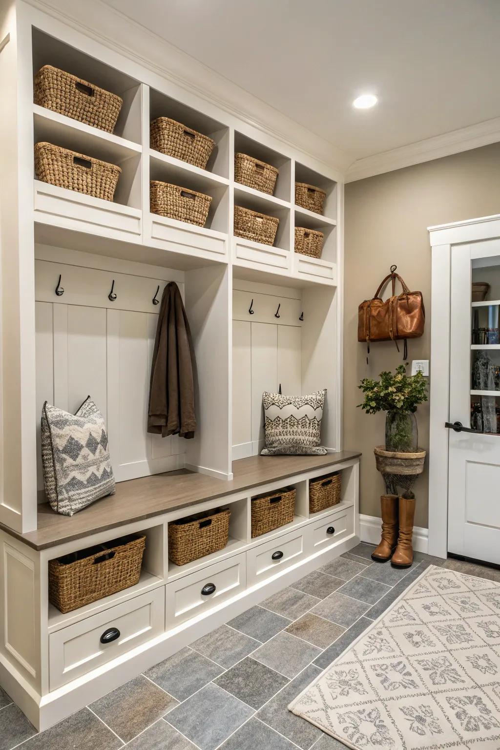 Symmetry and balance create a harmonious and inviting utility entryway.