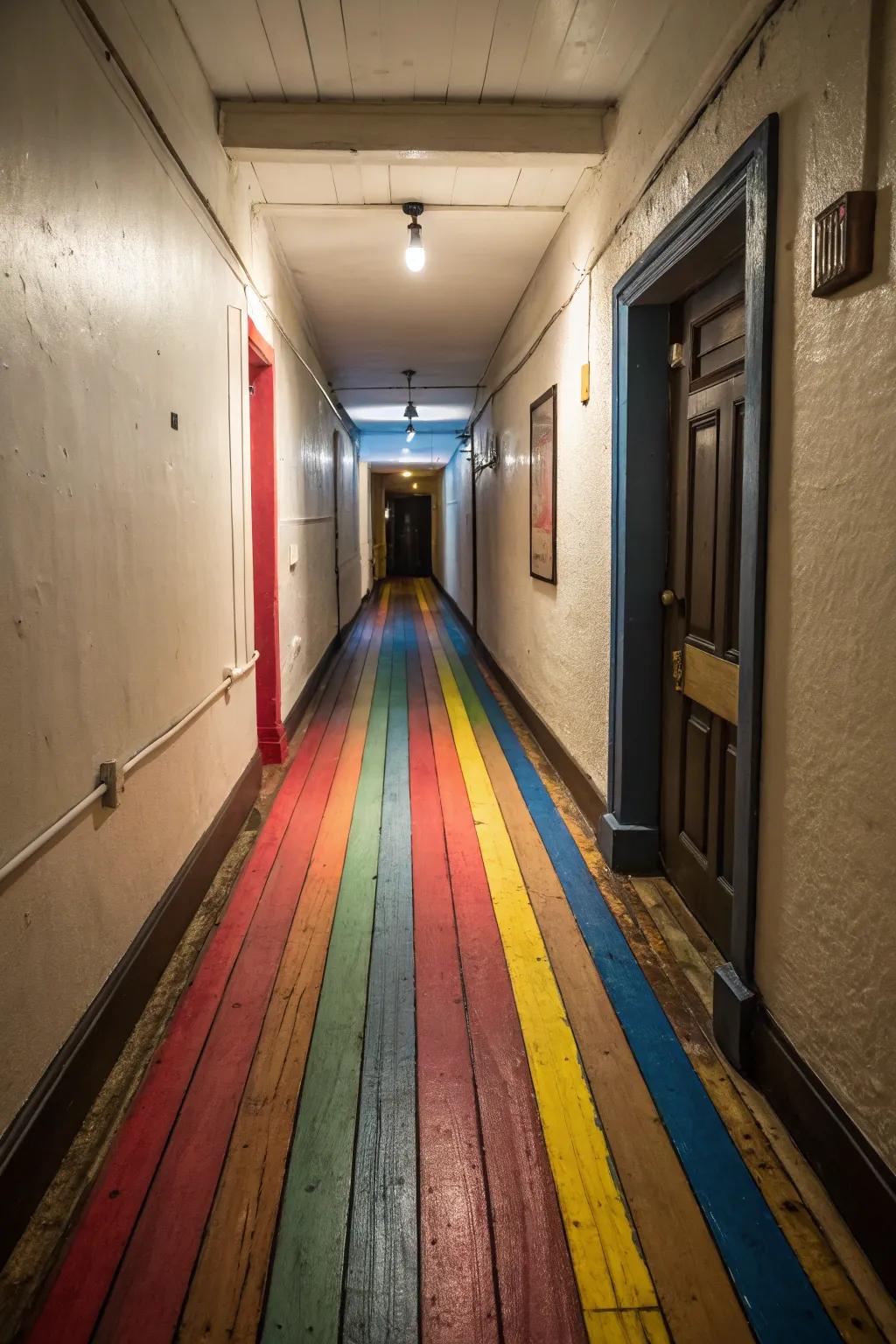Painted floorboards offer a customizable and dramatic option for hallway floors.