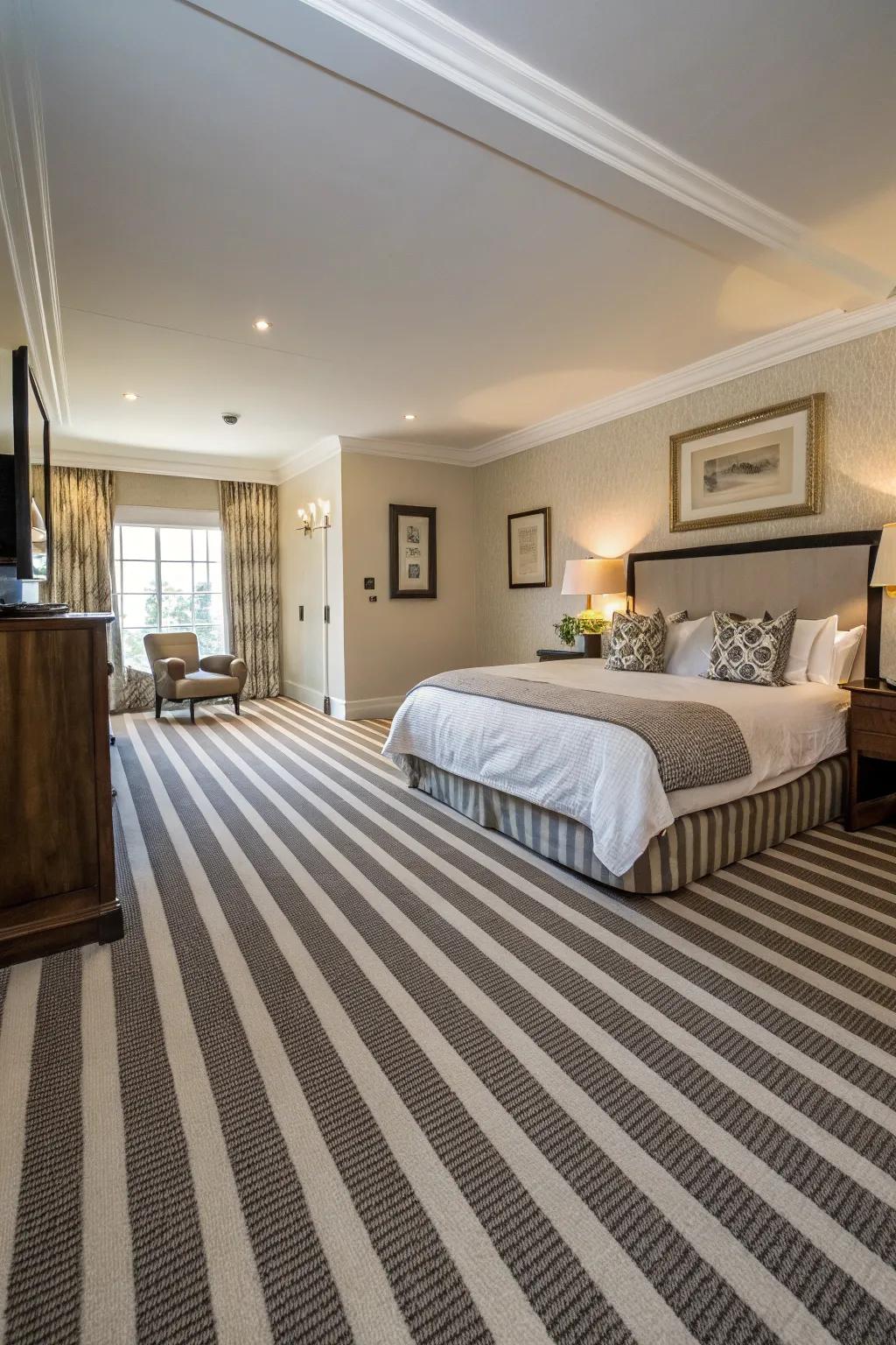 Lined carpets can craft the illusion of a larger space.