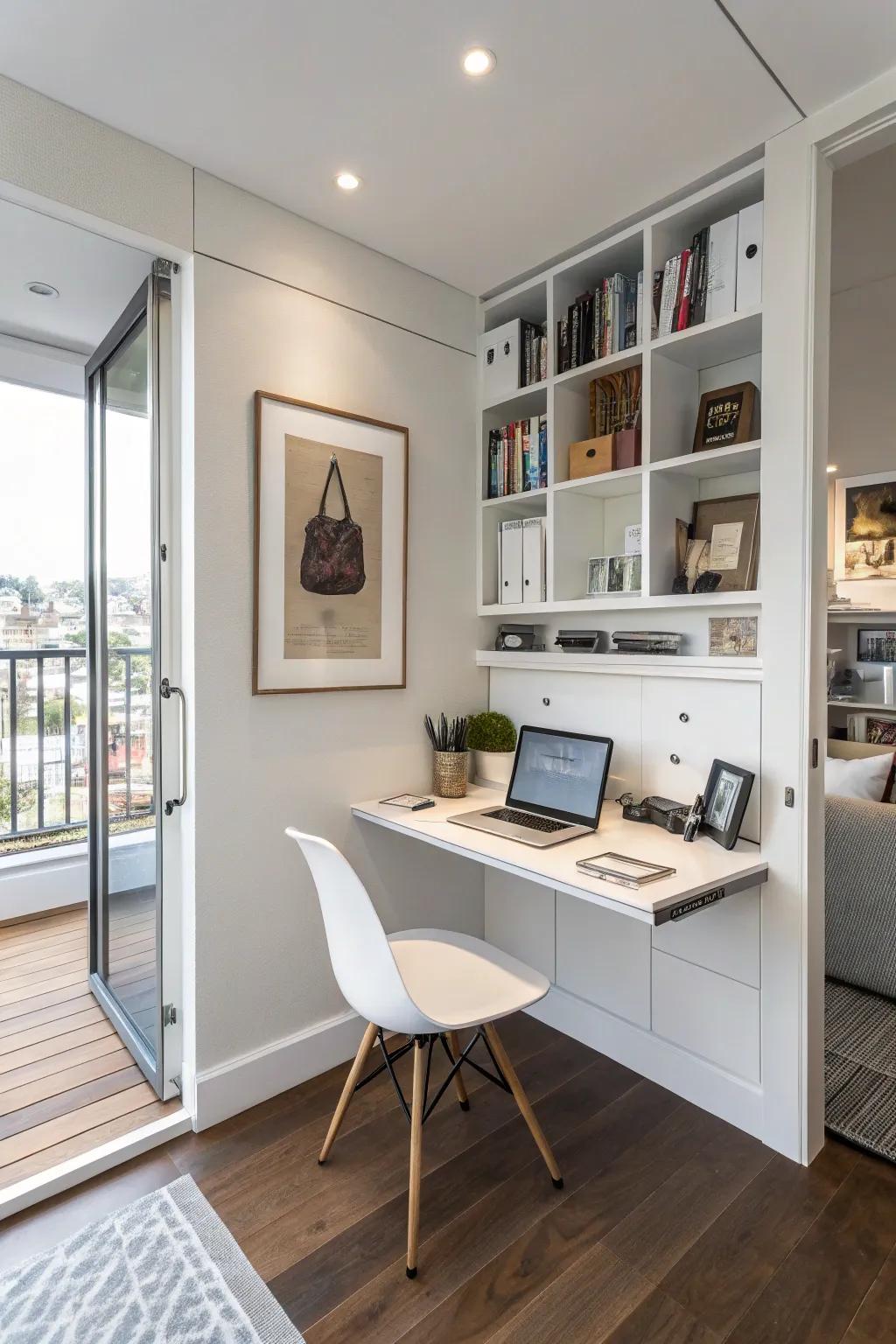 Make the most of small spaces with a floating desk.