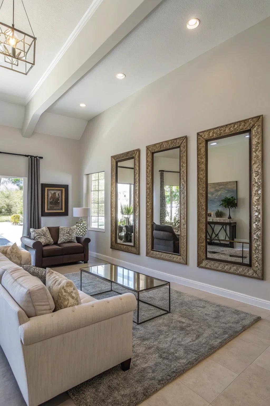 Mirrors enhance the sensation of space and illumination.