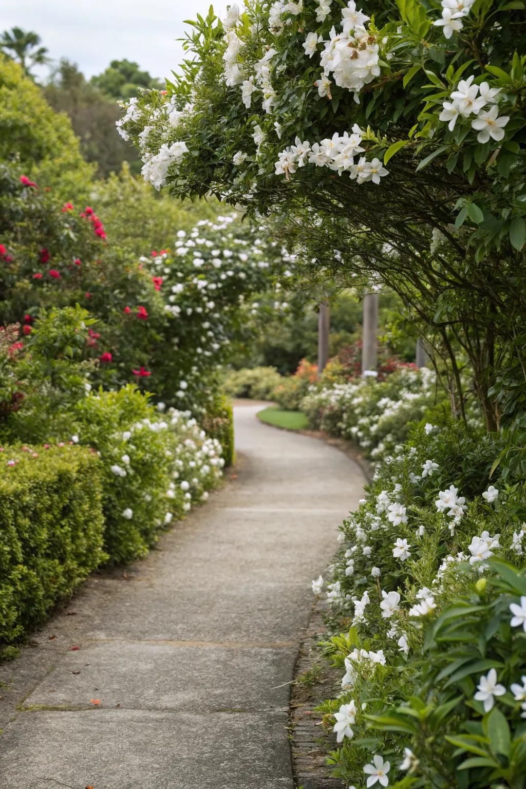 A tranquil garden path lined with fragrant gardenias.