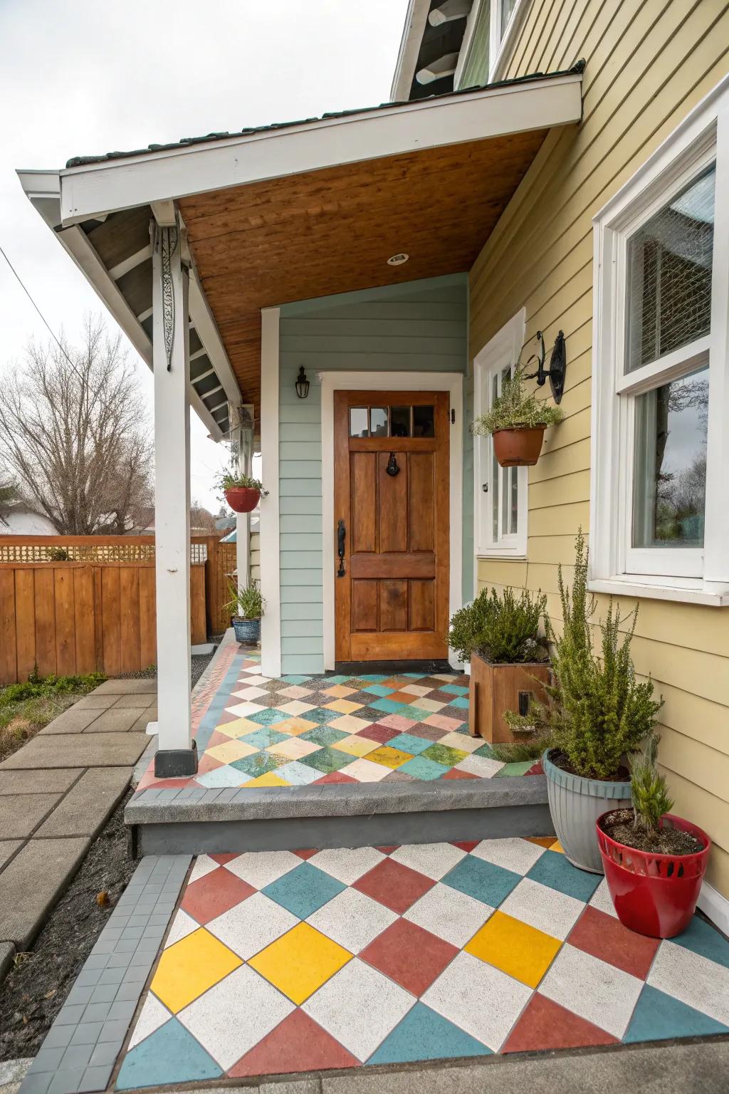 Convey playful charm through a checkerboard tile layout.