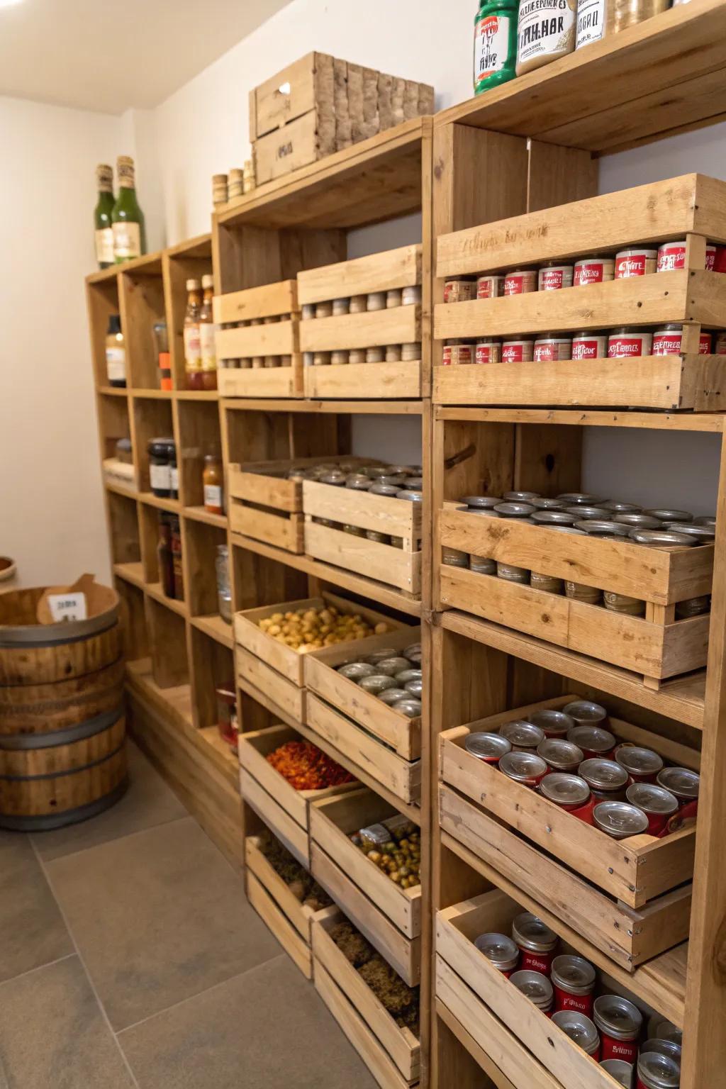 Wooden crates provide both style and purpose.