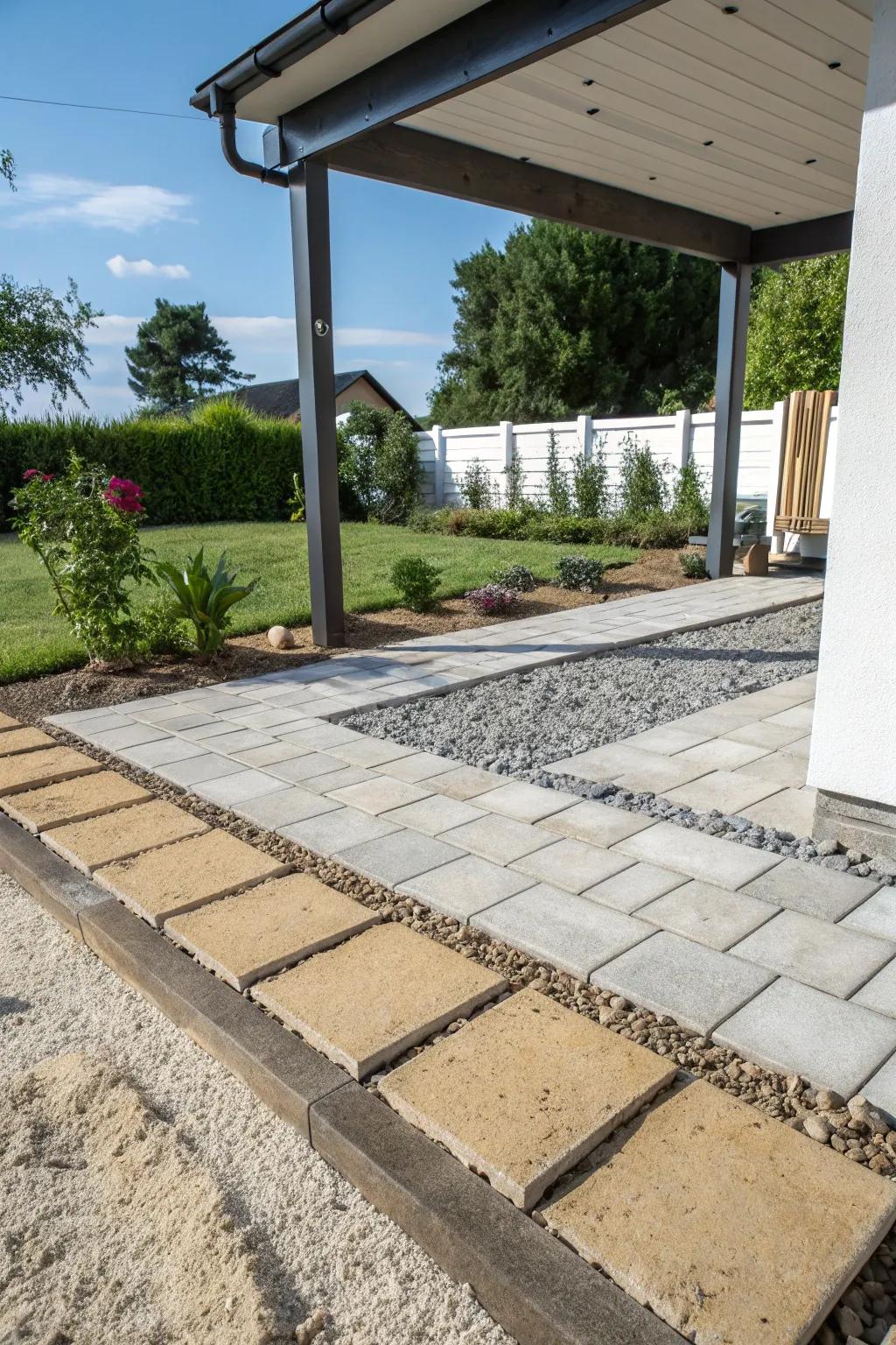 Sand and gravel layers improve the drainage of permeable patios.