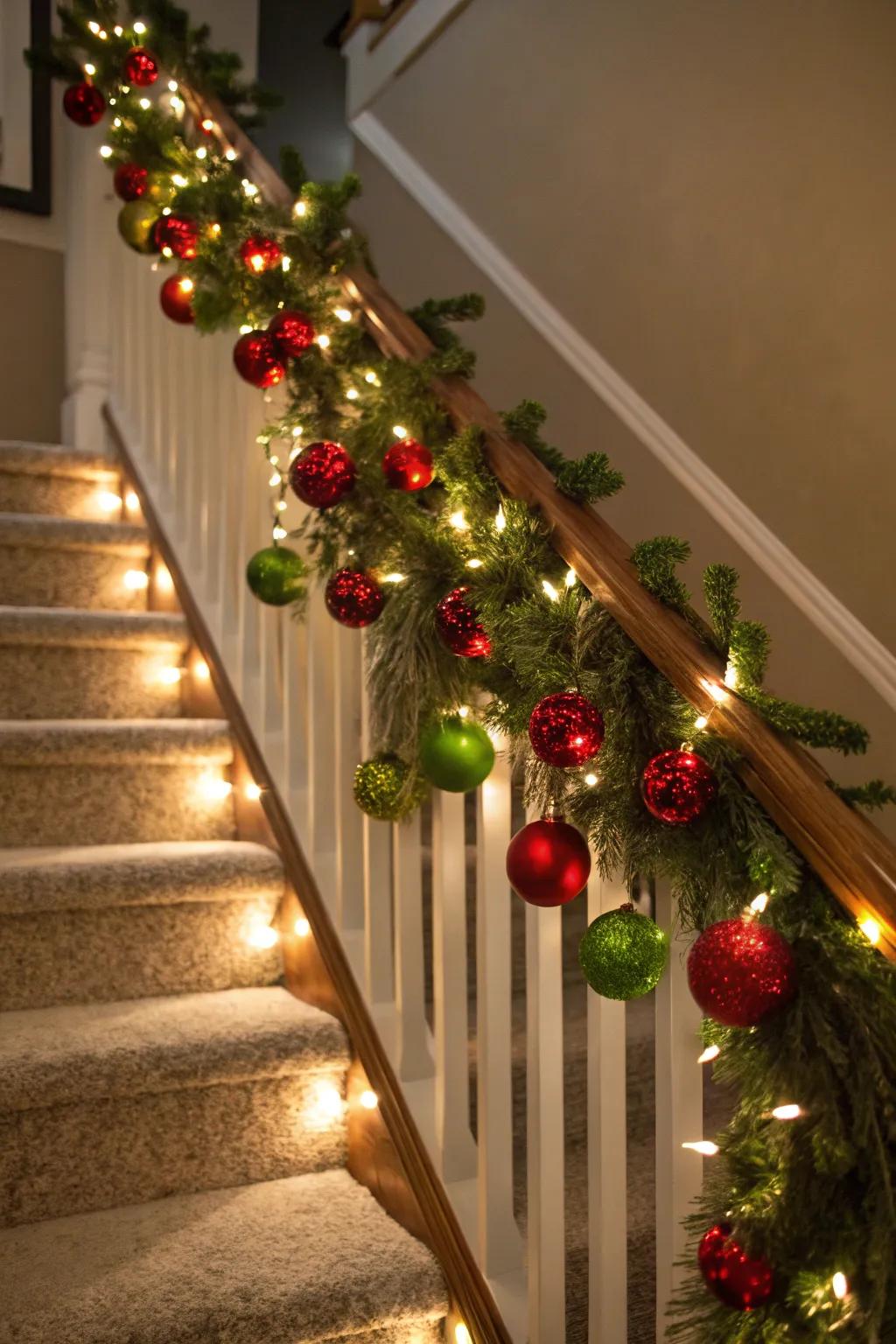 Adorn your staircase with a festoon for a dramatic holiday entrance.