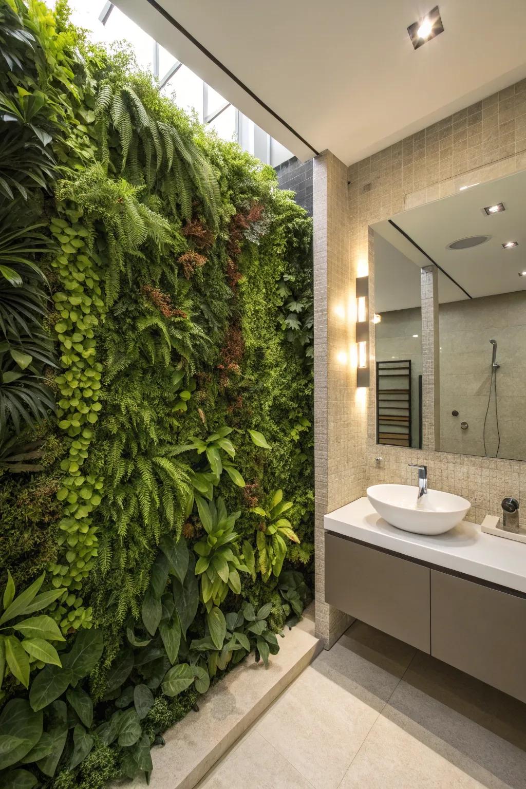 Maximize greenery with a stunning vertical garden on any bathroom wall.