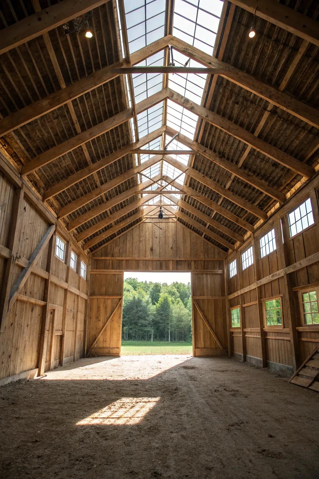 A sun portal in a pole barn providing ample natural light.
