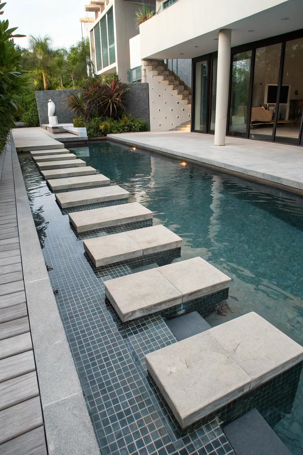 Floating steps offer an innovative and stylish pool entry.