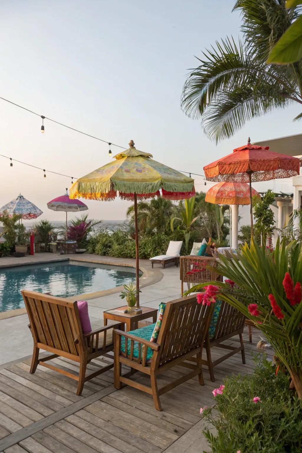 A paradise escape with tropical sensations on the pool deck.