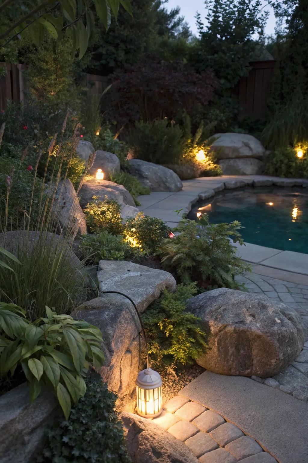 Hidden lamps contribute surprise and enchantment to your pool vista.