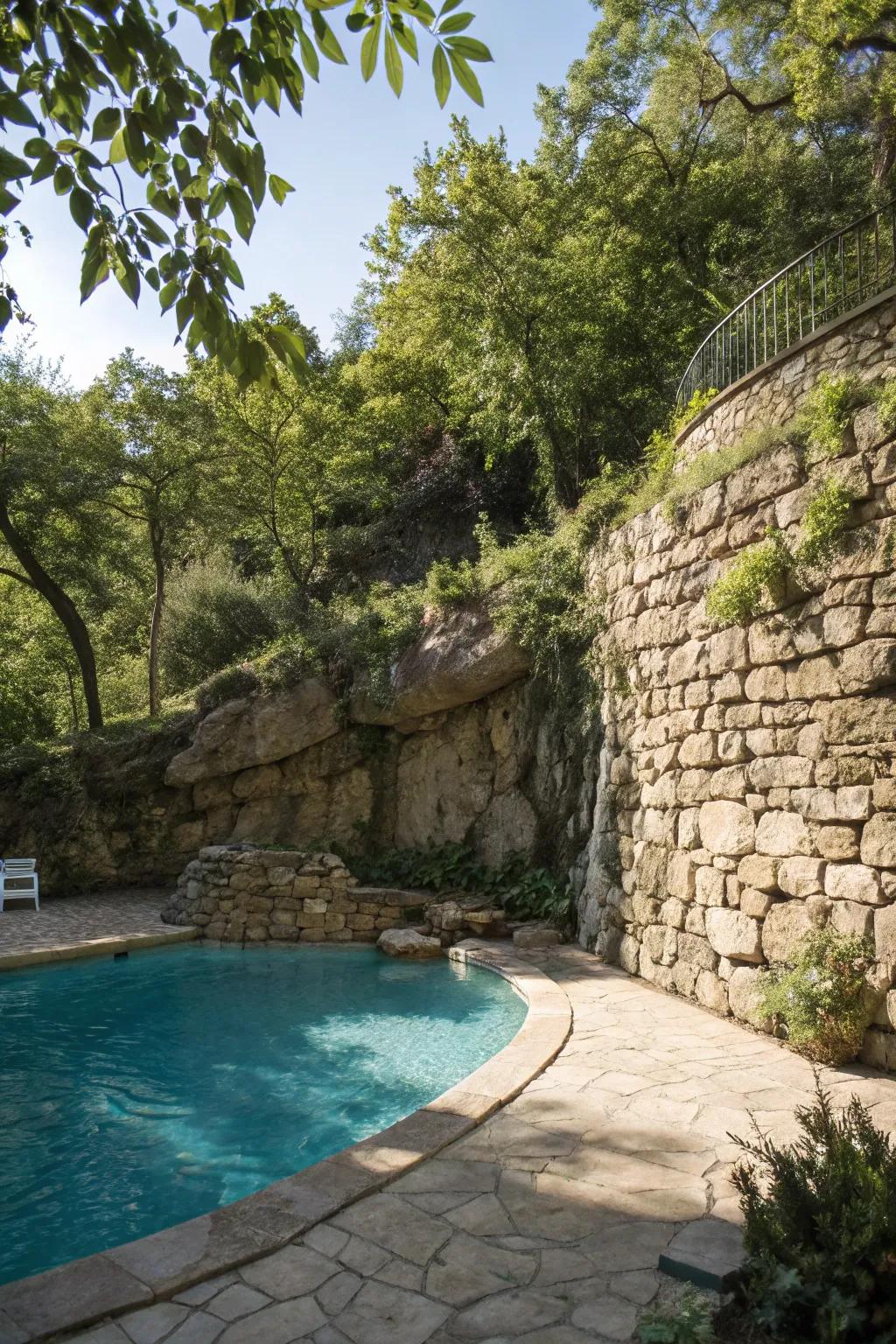 A native boulder barrier bestows unrefined magnificence and privacy.