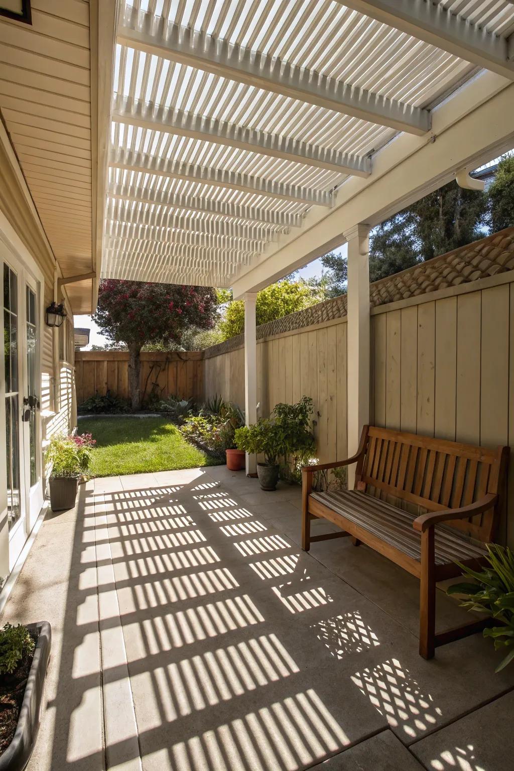 Produce vibrant light designs using a louvered roof.