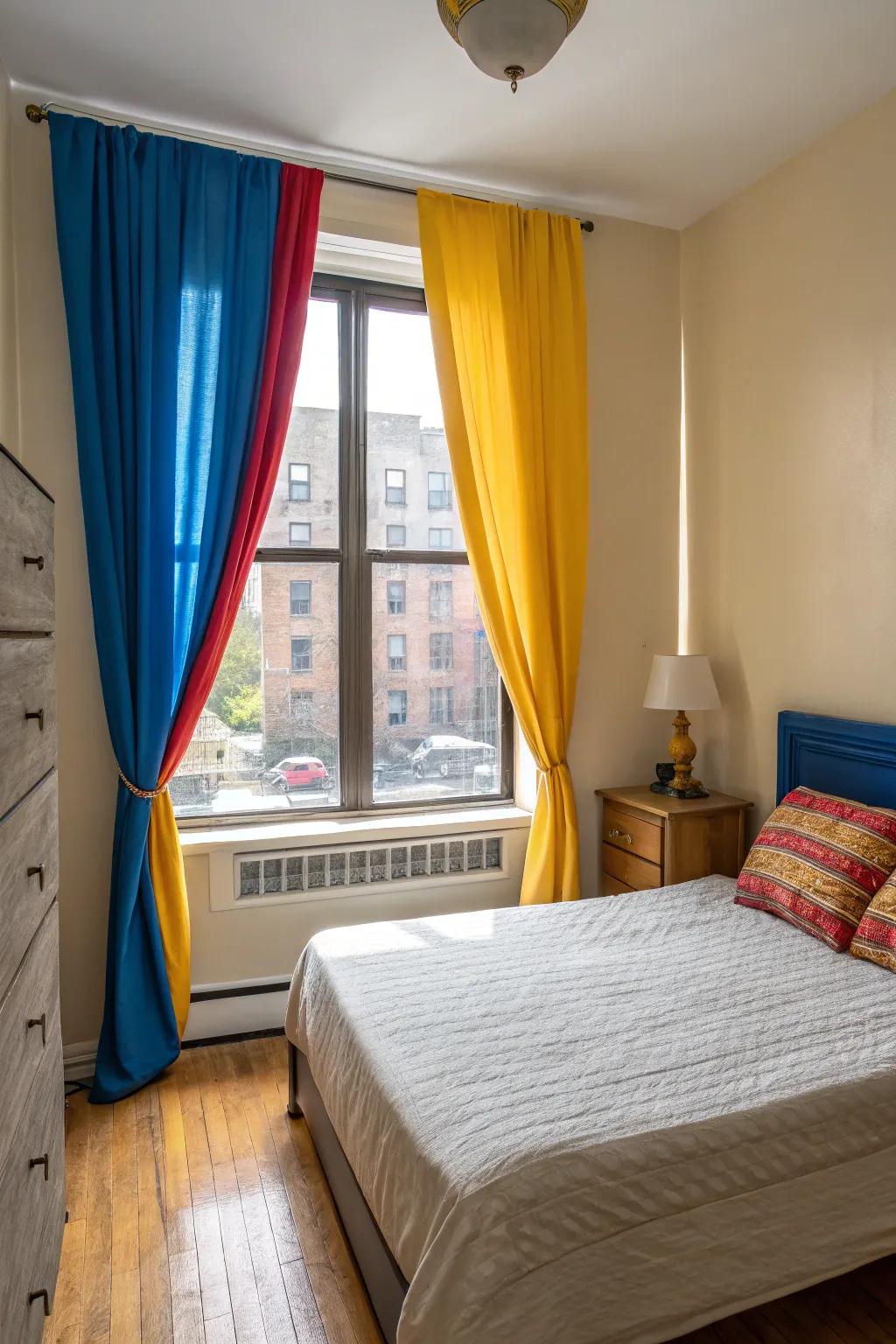 Colorful window coverings transform a room's ambiance.