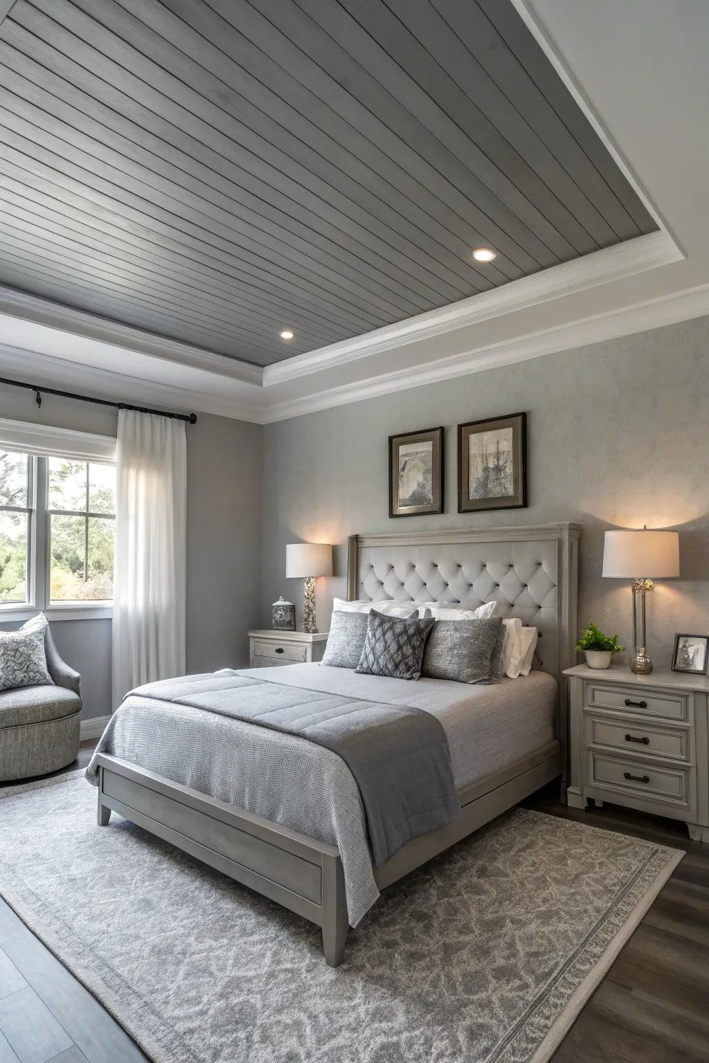 A repose gray ceiling creates a harmonious and calming environment.