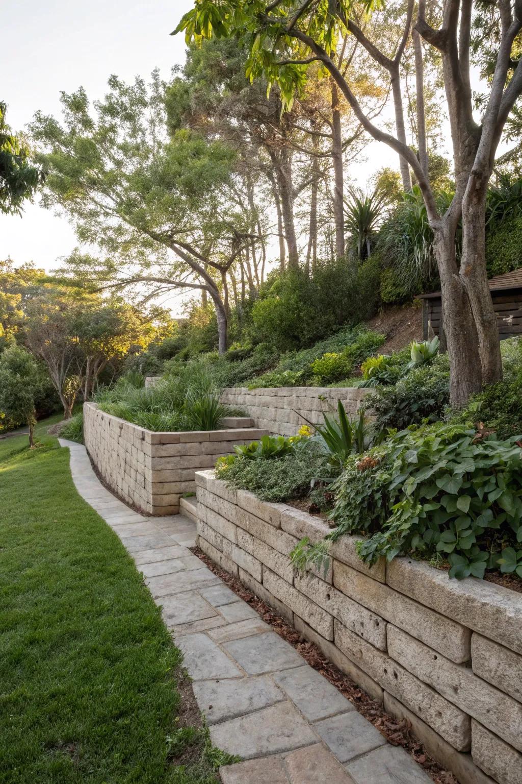 Eco-conscious materials render retaining walls sustainable and stylish.