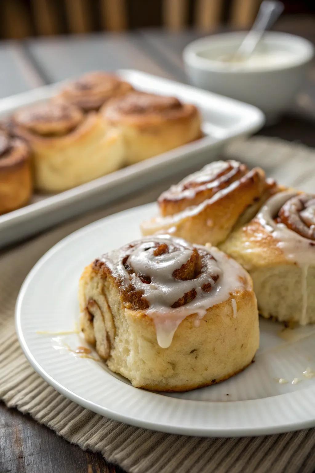 Heated sweet buns bring a comforting aroma to your breakfast.