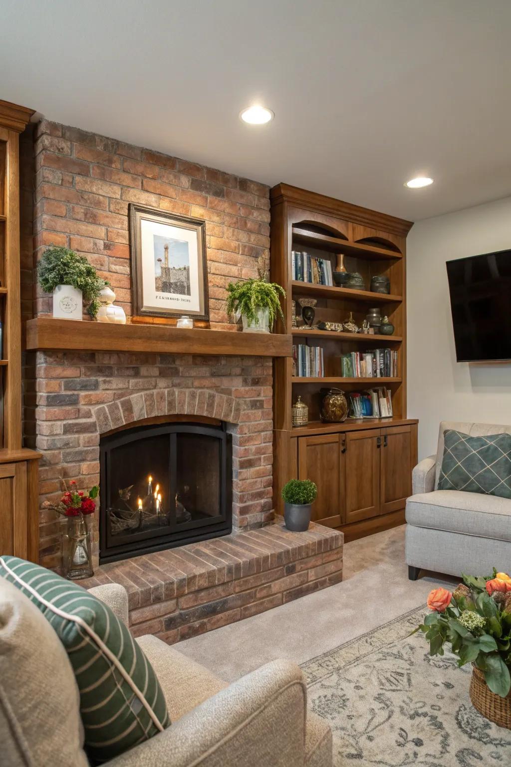 Built-in shelving enhances both function and flair to your fireplace space.