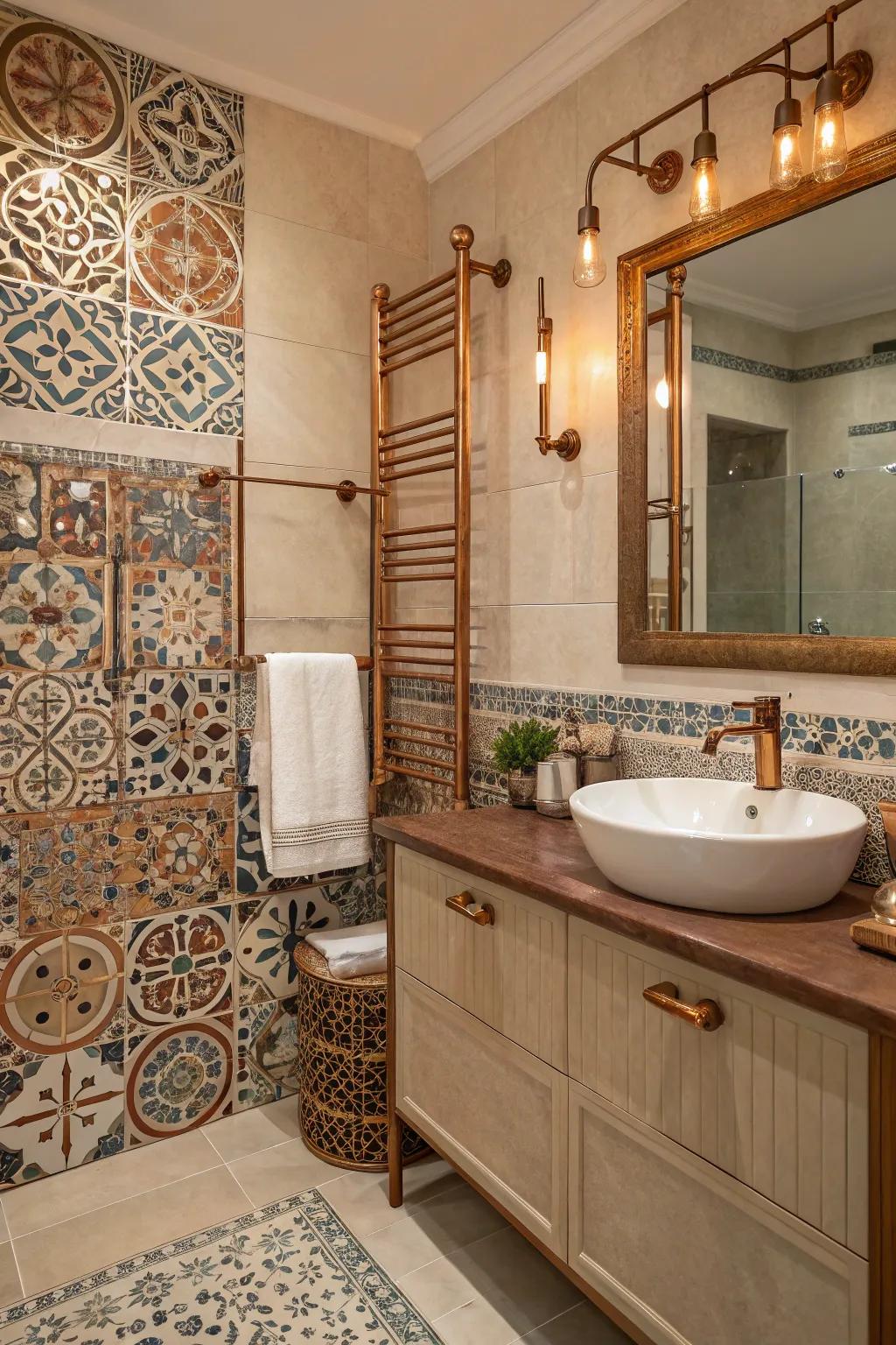 Copper and Moroccan tiles are a great way to make a statement.